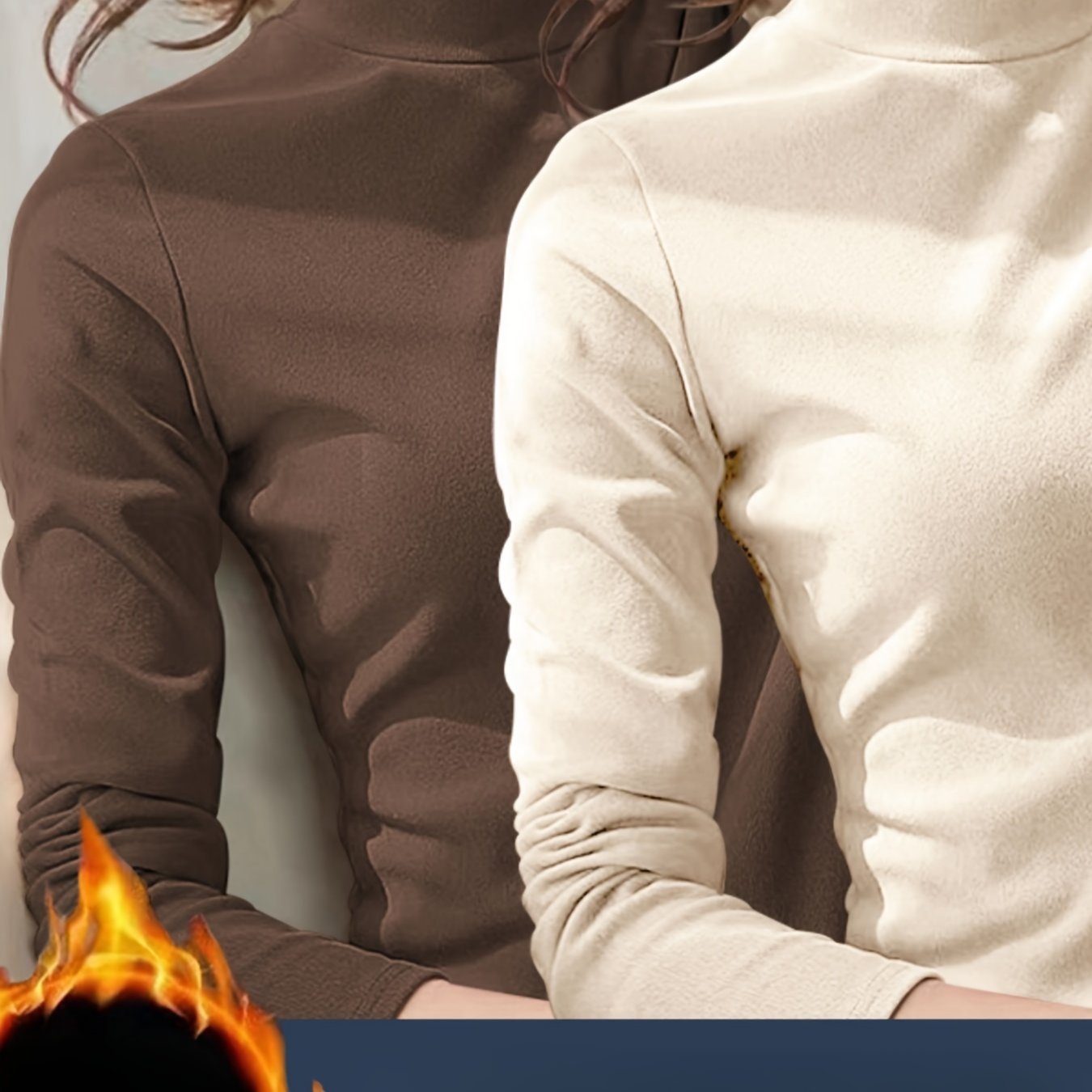 Sixsr 2pcs Mock Neck Thermal Underwear, Soft & Comfortable Long Sleeve Base Top, Women's Lingerie & Sleepwear