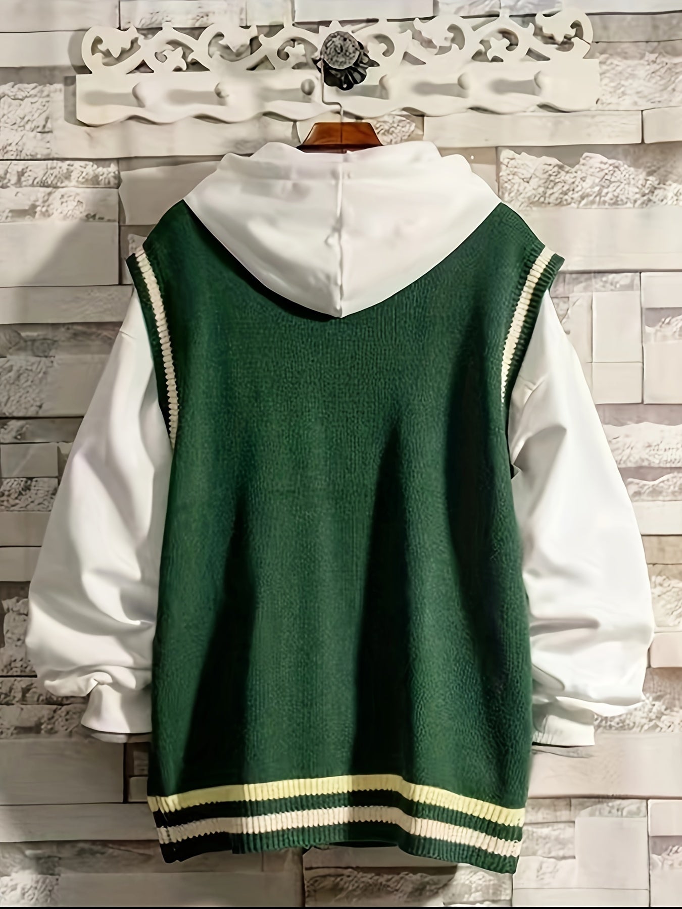 Sixsr Contrast Trim V Neck Cable Knit Vest, Casual Sleeveless Loose Sweater, Women's Clothing