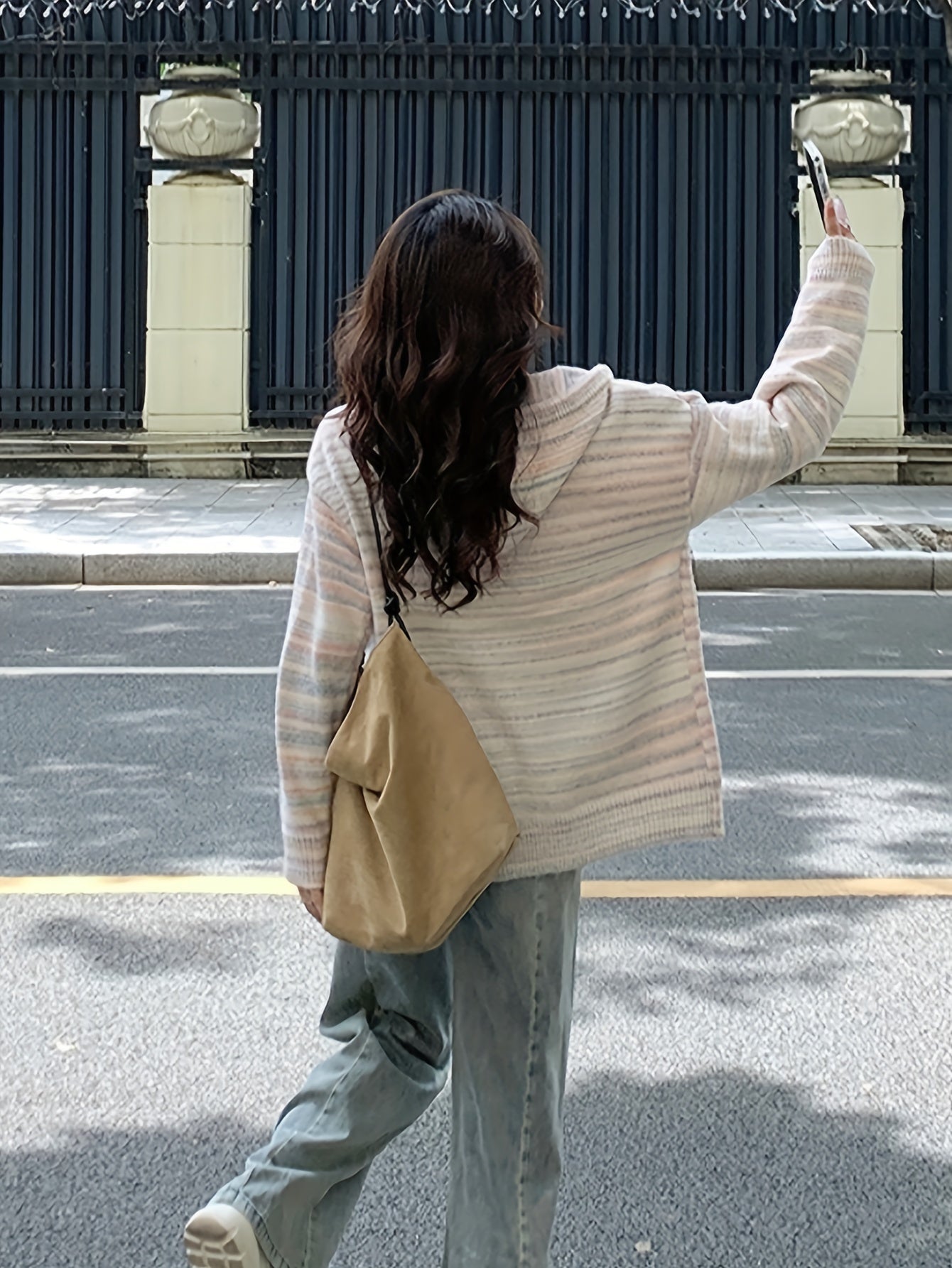 Sixsr Striped Zip Up Drawstring Hooded Cardigan, Casual Long Sleeve Pocket Sweater, Women's Clothing