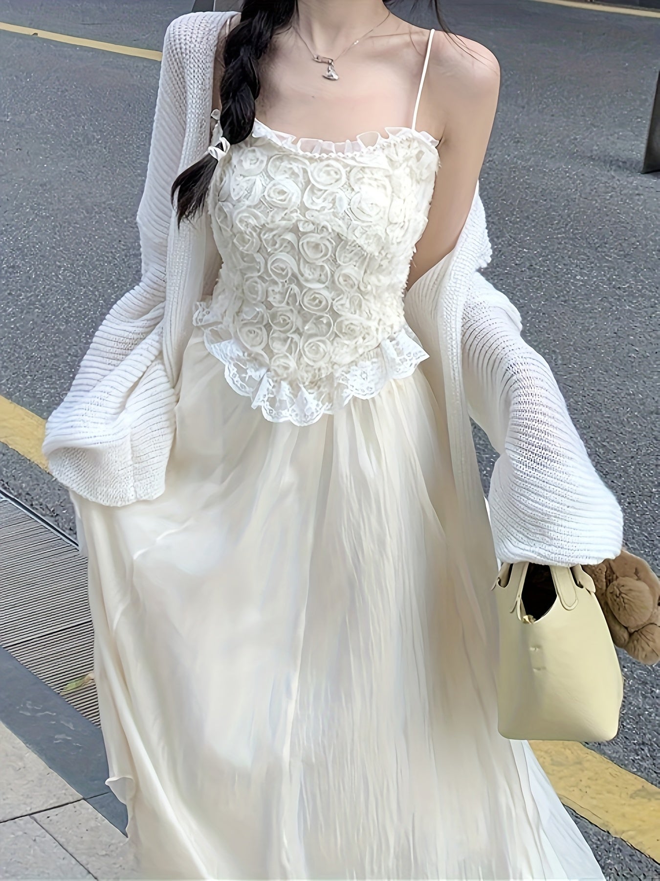 Sixsr Solid Open Front Knit Cardigan, Casual Long Sleeve Loose Lightweight Cardigan For Spring & Fall, Women's Clothing