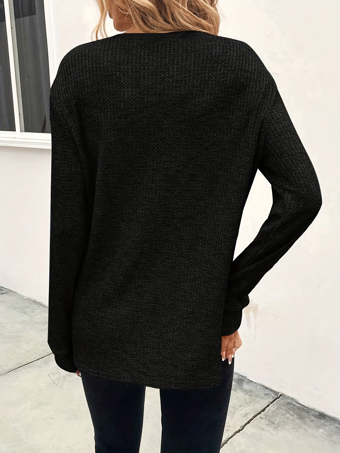 Sixsr Pocket Crew Neck T-Shirt, Casual Long Sleeve Top For Spring & Fall, Women's Clothing