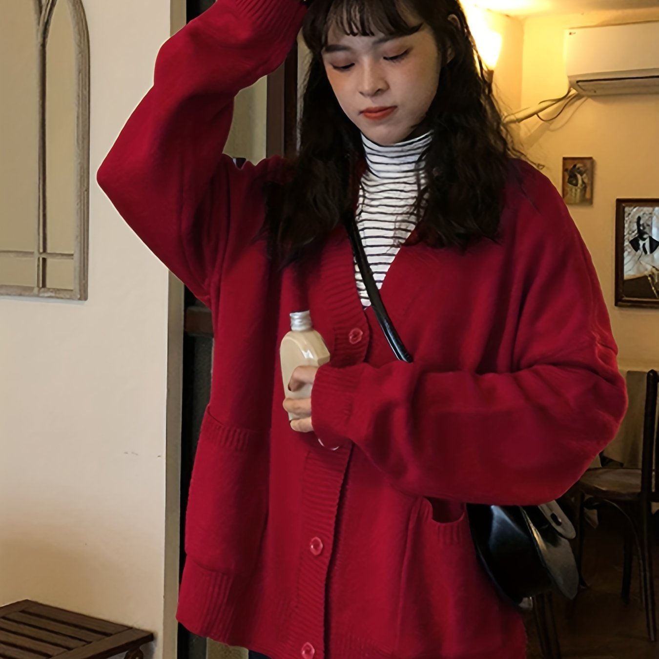Sixsr Solid V Neck Open Front Cardigan, Casual Long Sleeve Sweater For Fall & Winter, Women's Clothing