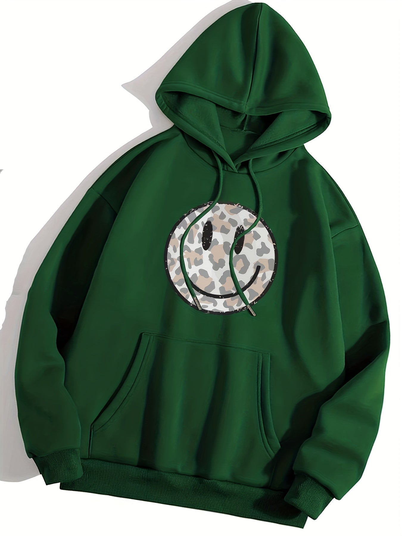 Sixsr Leopard Print Face Graphic Hoodies, Drawstring Kangaroo Pocket Casual Sweatshirt For Spring & Fall, Women's Clothing