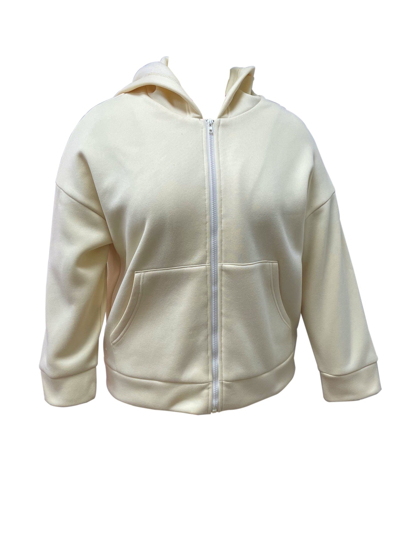 Sixsr Plus Size Basic Sweatshirt, Women's Plus Solid Long Sleeve Slight Stretch Drawstring Zipper Hoodie With Pocket