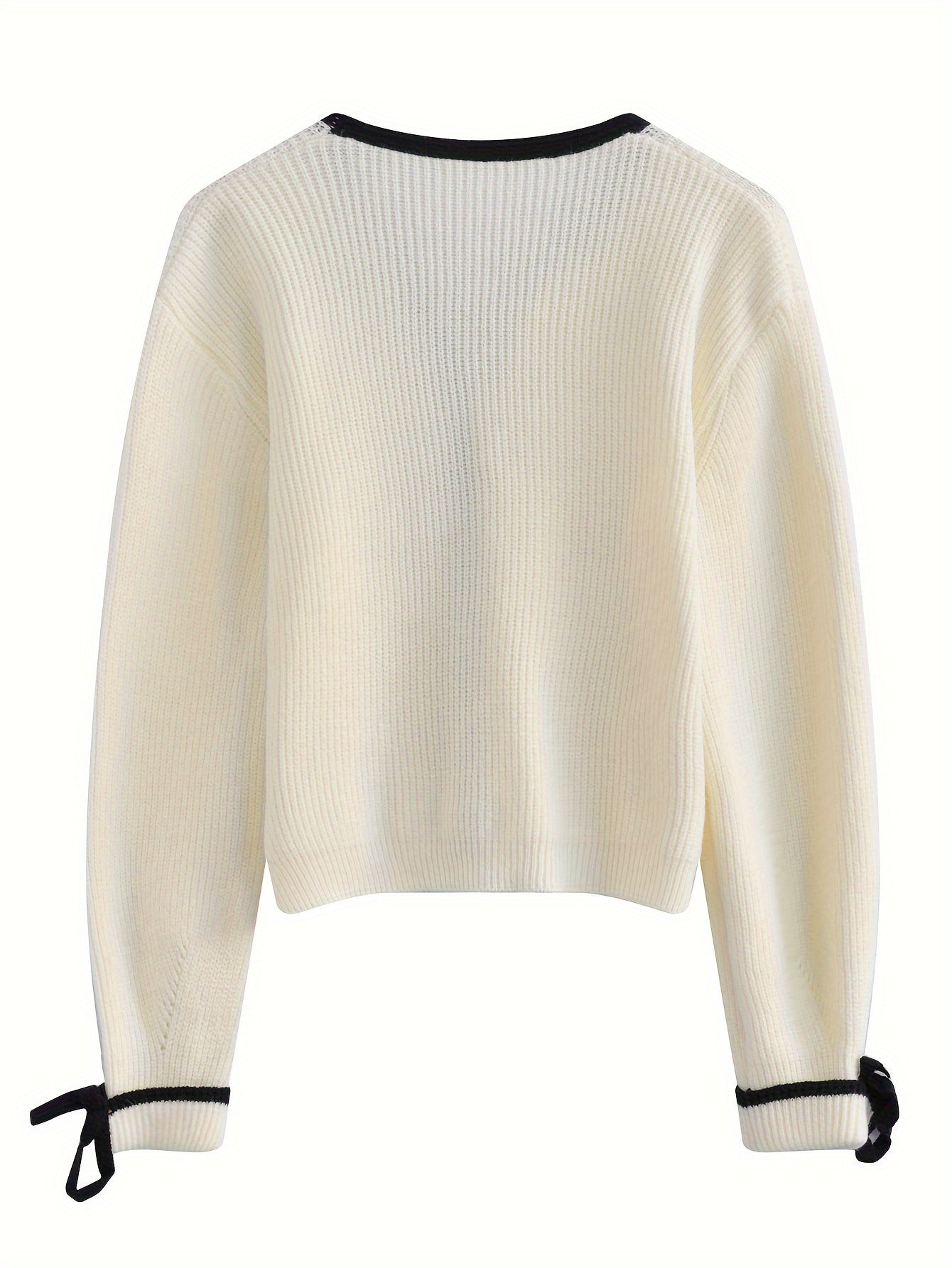 Sixsr Lace Up Button Down Knit Cardigan, Casual V Neck Long Sleeve Fashion Sweater, Women's Clothing