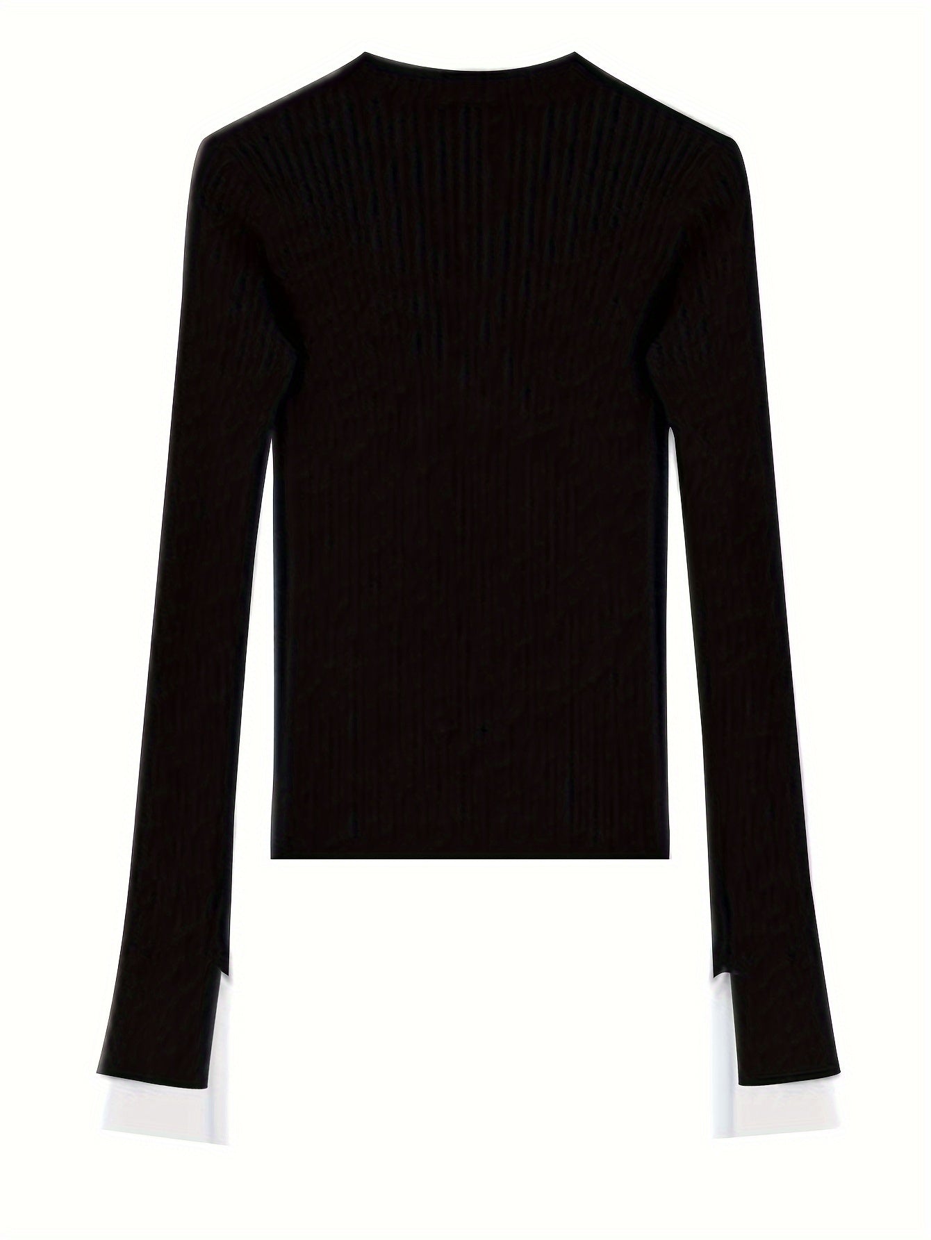 Sixsr Contrast Trim Crew Neck Pullover Sweater, Casual Long Sleeve Slim Knitting Sweater For Every Day, Women's Clothing