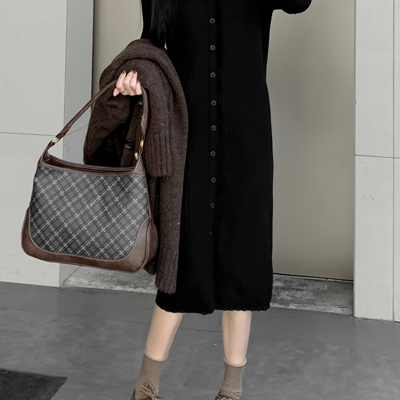 Sixsr Button Front Solid Dress, Elegant Long Sleeve Dress For Spring & Fall, Women's Clothing