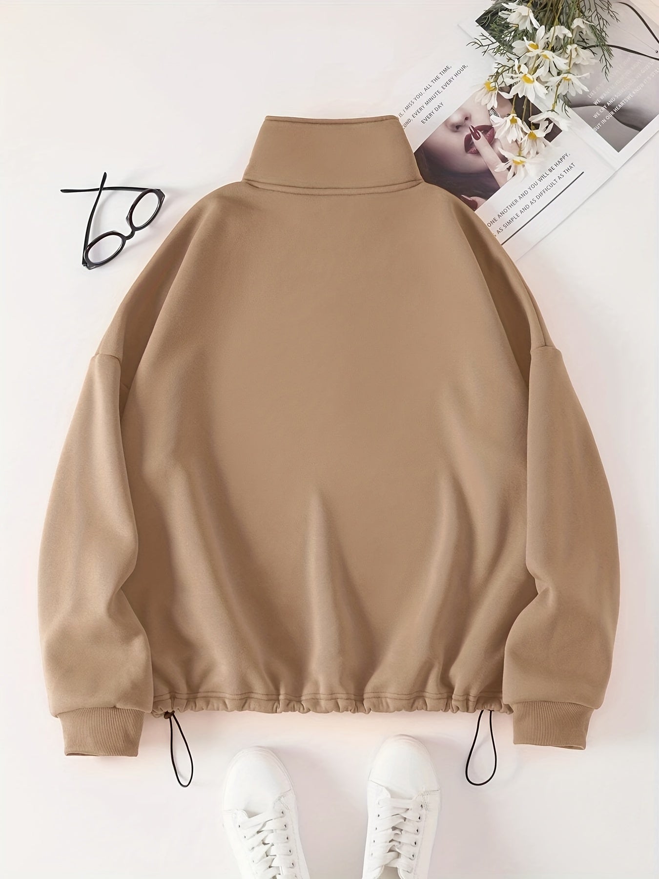 Sixsr Solid Quarter Zip Pullover Sweatshirt, Casual Long Sleeve Mock Neck Sweatshirt For Fall & Winter, Women's Clothing