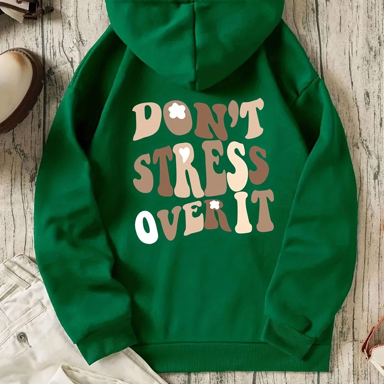 Sixsr Letters Graphic Hoodies, Long Sleeve Casual Everyday Kangaroo Pullover Tee Shirt, Women's Clothing