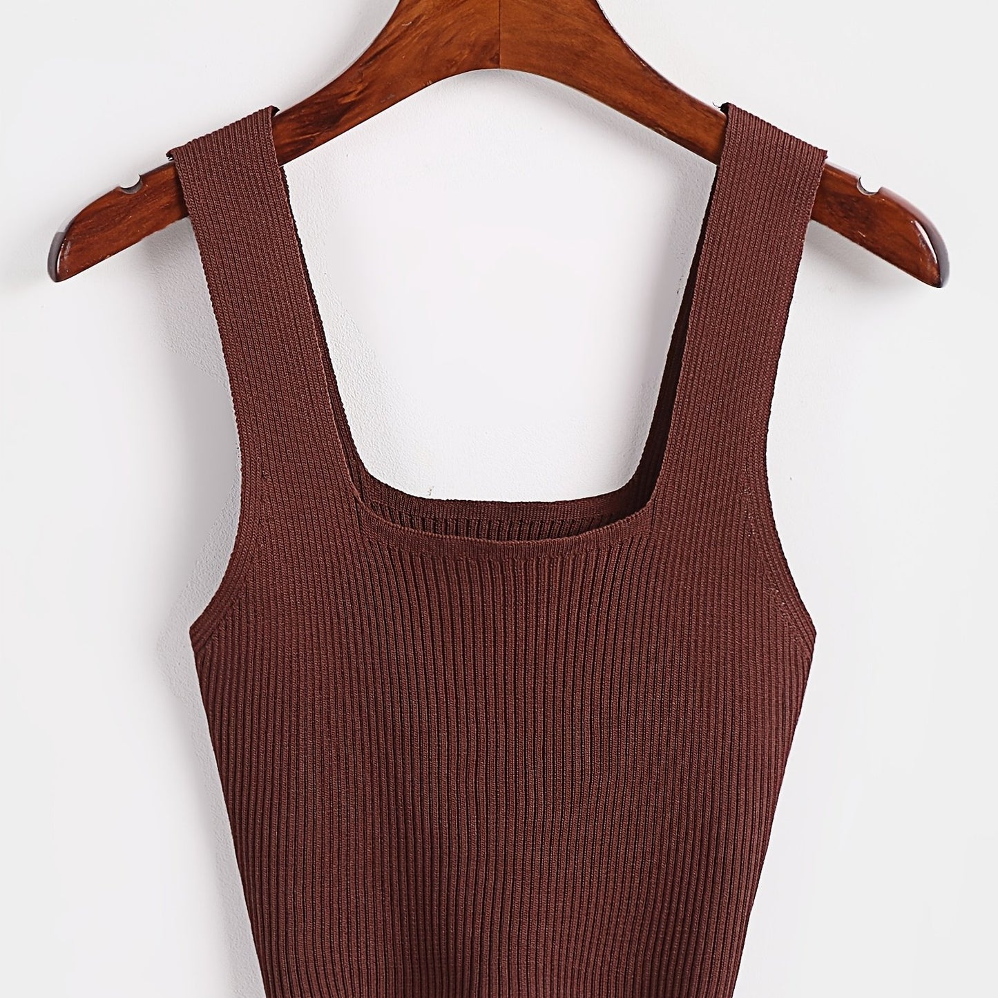 Sixsr Solid Cropped Rib Knitted Vest, Elegant Sleeveless Summer Stretchy Vest, Women's Clothing
