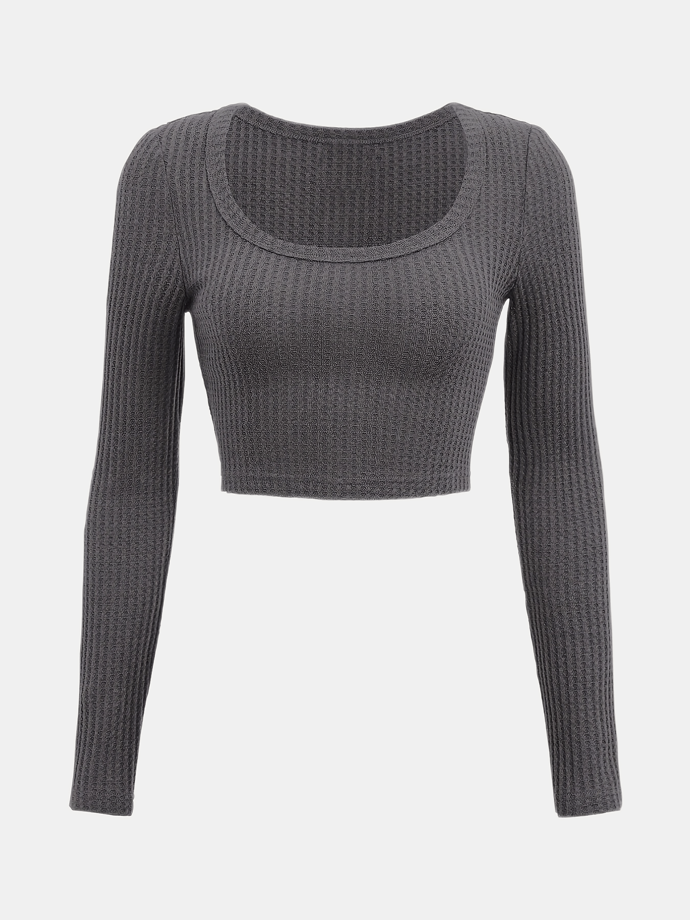 Sixsr Y2K Rib-knit Scoop Neck Crop Tee, Elegant Solid Sports Yoga Fashion Top For Spring & Summer, Women's Clothing