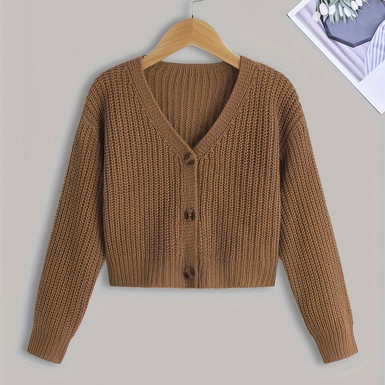 Sixsr Girls Casual & Elegant Ribbed Button Up Cardigan Long Sleeve Sweater For Spring And Autumn