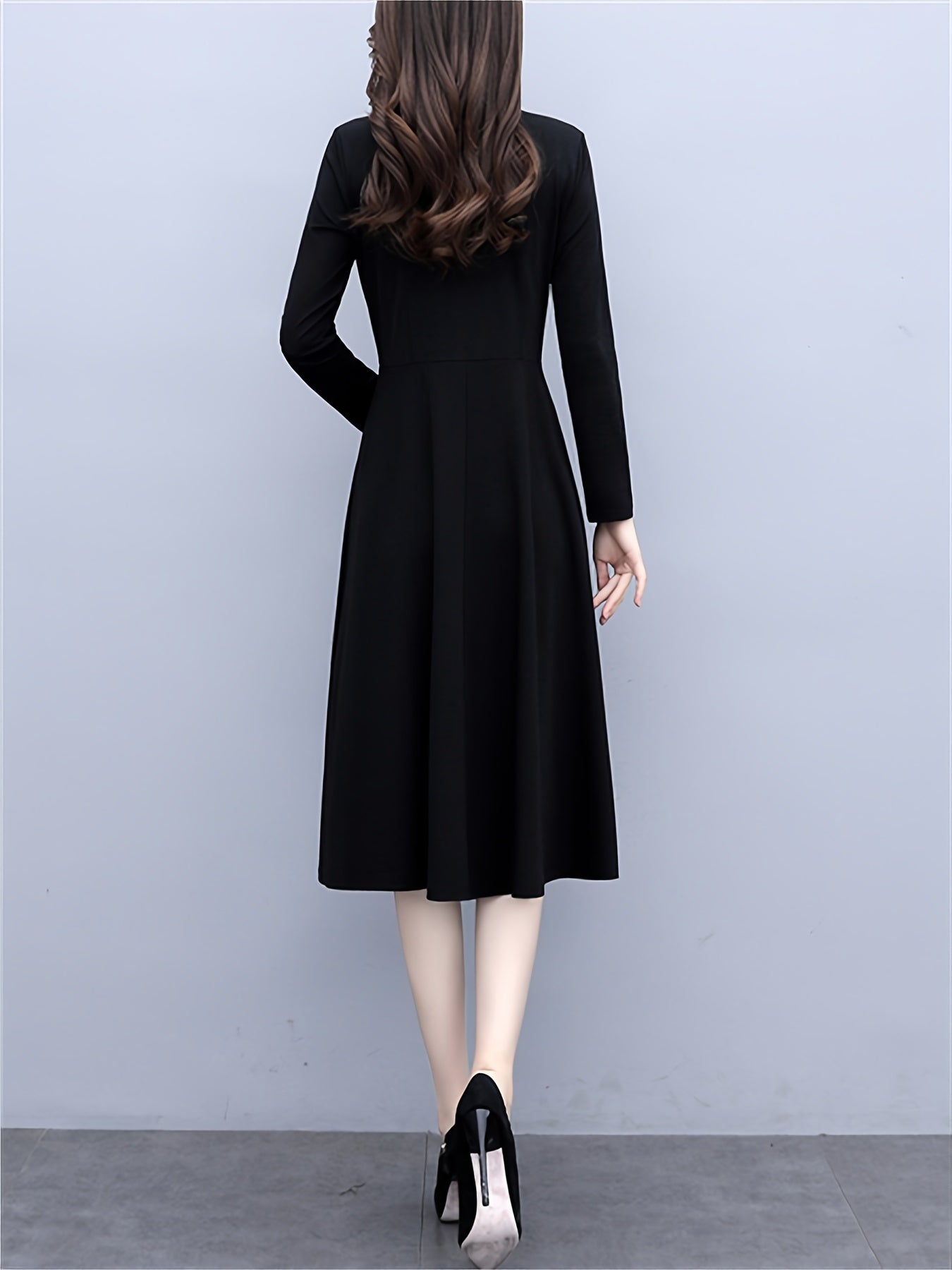 Sixsr Long Sleeve Elegant Solid Slim Dress, Casual Every Day Dress For Spring & Fall, Women's Clothing