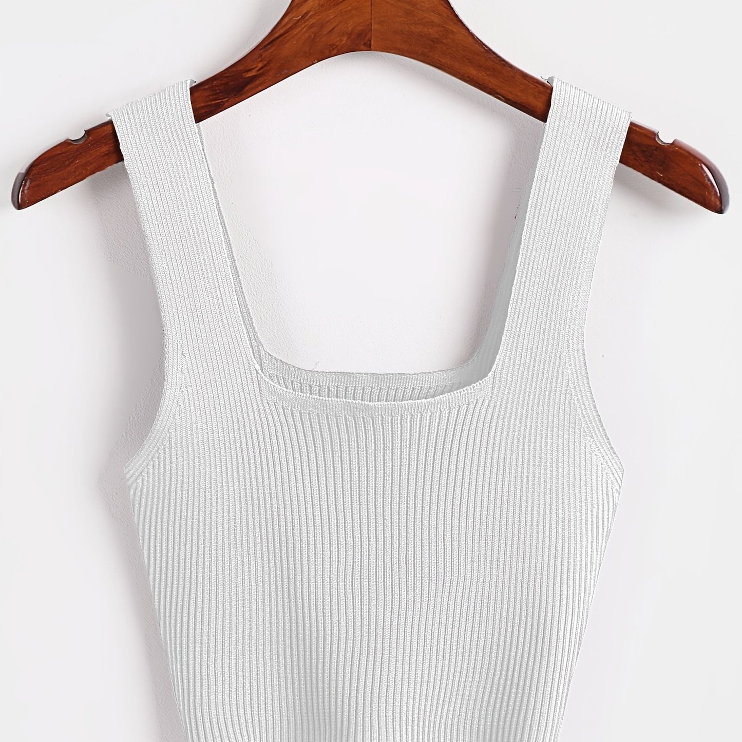 Sixsr Solid Cropped Rib Knitted Vest, Elegant Sleeveless Summer Stretchy Vest, Women's Clothing