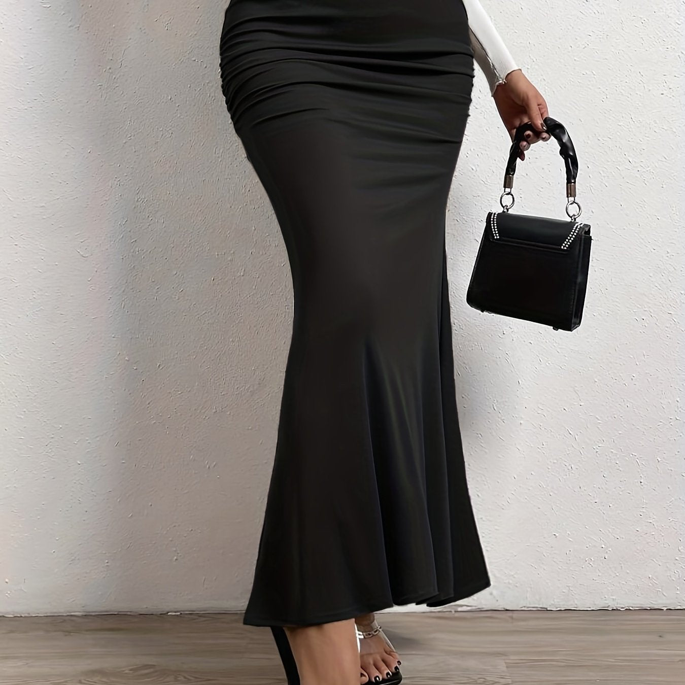 Sixsr High Waist Mermaid Hem Skirts, Elegant Slim Ruched Maxi Skirts, Women's Clothing
