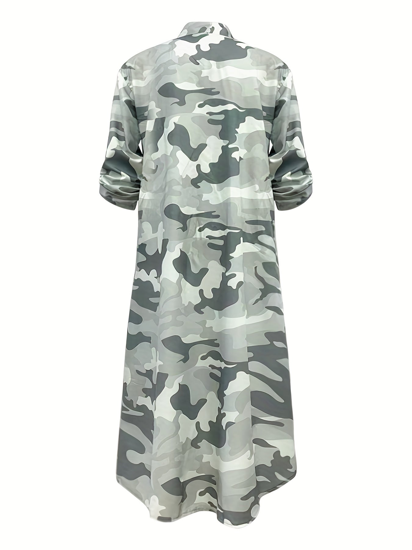 Sixsr Camo Print Shirt Dress, Casual Button Front Long Sleeve Collar Dress, Women's Clothing