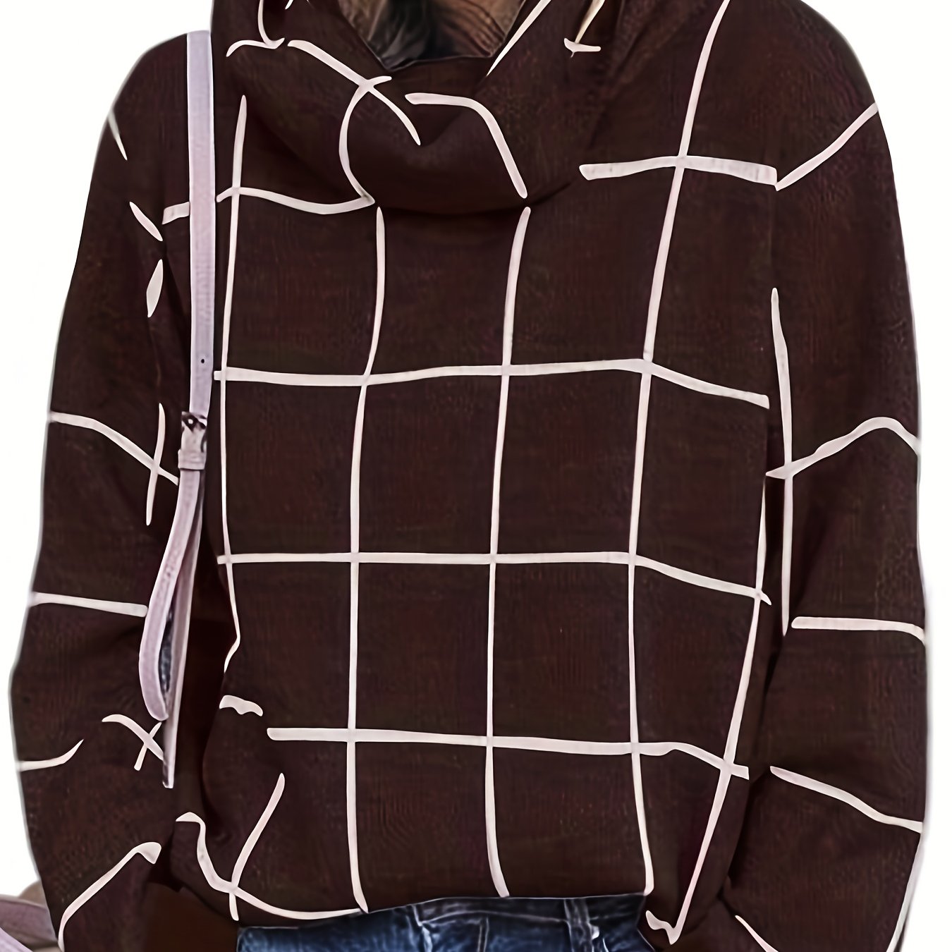 Sixsr Plaid Pattern Turtleneck Knitted Pullover Top, Casual Long Sleeve Sweater For Fall & Winter, Women's Clothing