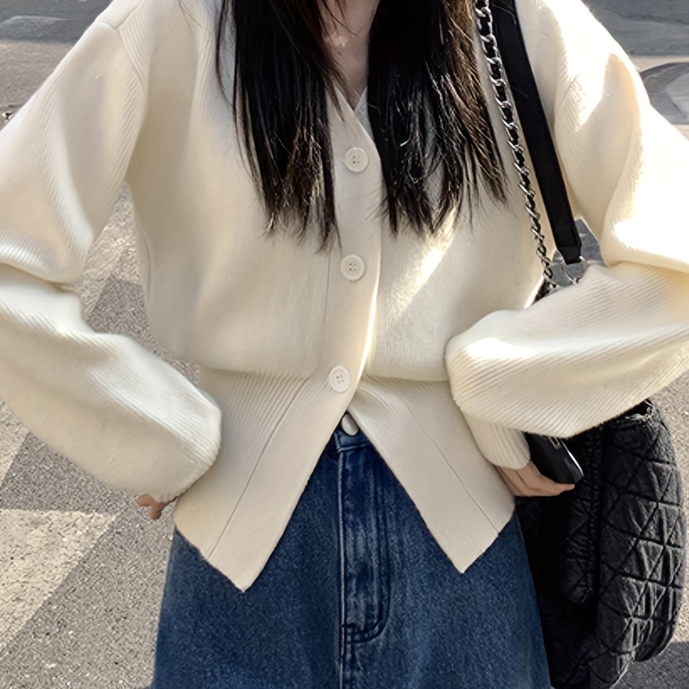 Sixsr Solid Button Front Knit Cardigan, Elegant Long Sleeve Sweater For Spring & Fall, Women's Clothing