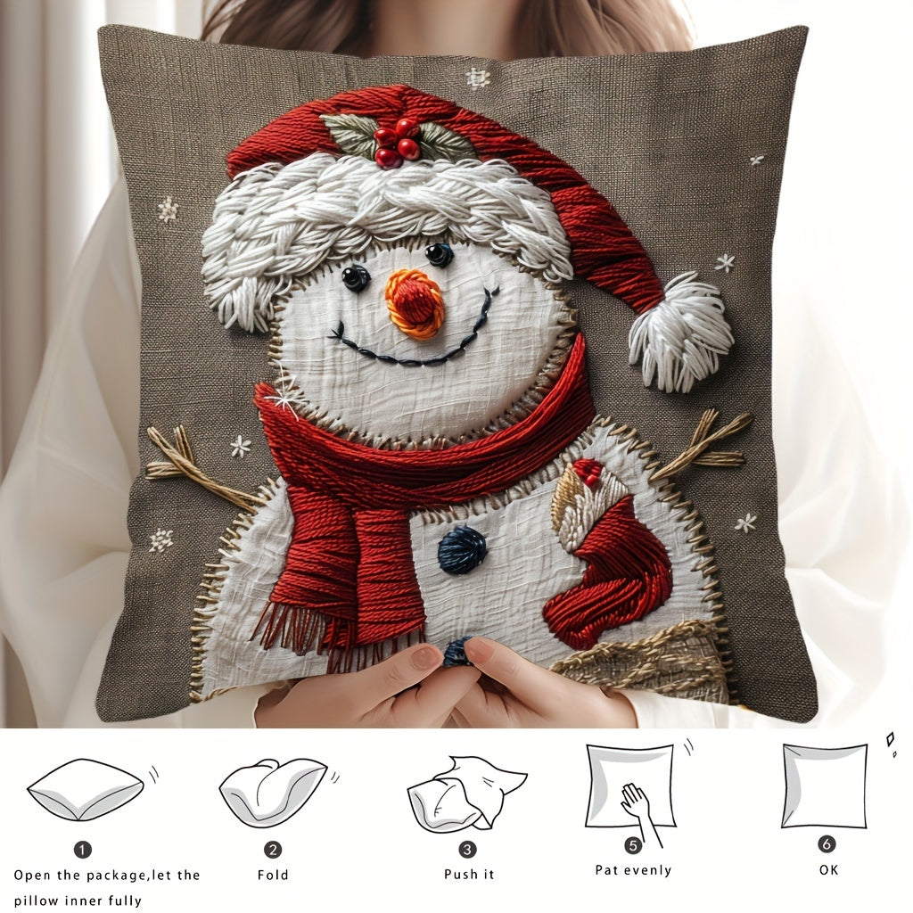 17.7" x 17.7" Vibrant Festive Christmas Snowman Throw Pillow Cover - Contemporary Style, Zip Closure, Hand Wash Only, Suitable for Sofa, Living Room, Bedroom Home Decoration - No Pillow Insert
