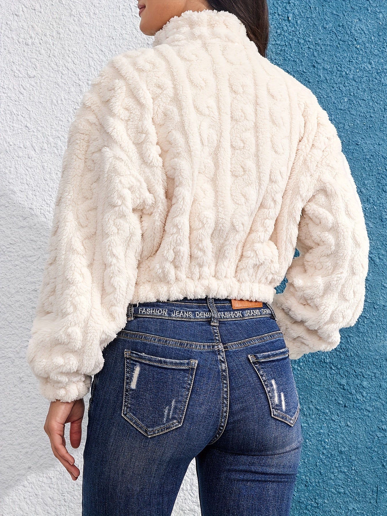Sixsr Fuzzy Solid Fall & Winter Jacket, Casual Zip Up Long Sleeve Outerwear, Women's Clothing