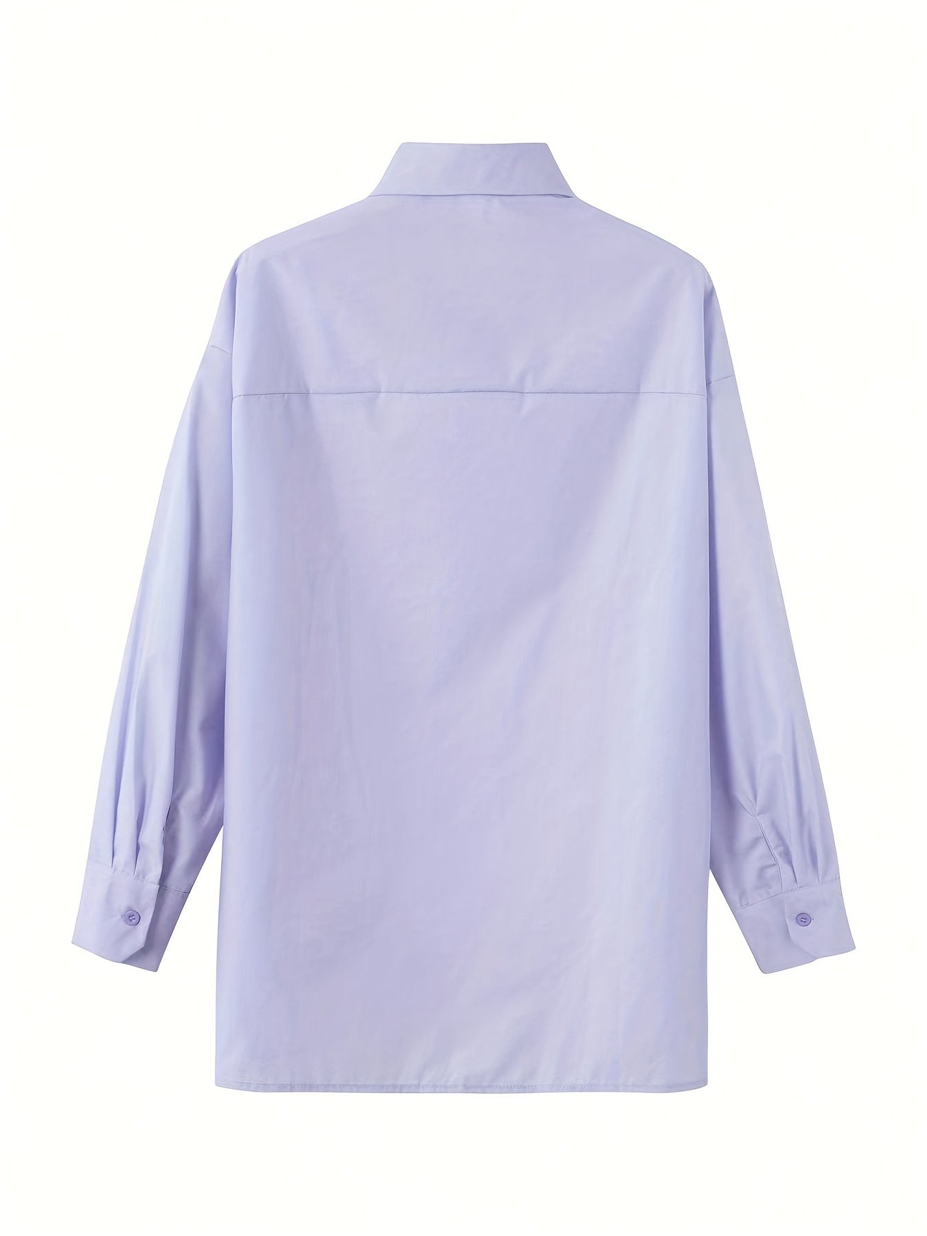 Sixsr Embroidered Solid Shirt, Casual Oversized Button Front Long Sleeve Shirt, Women's Clothing