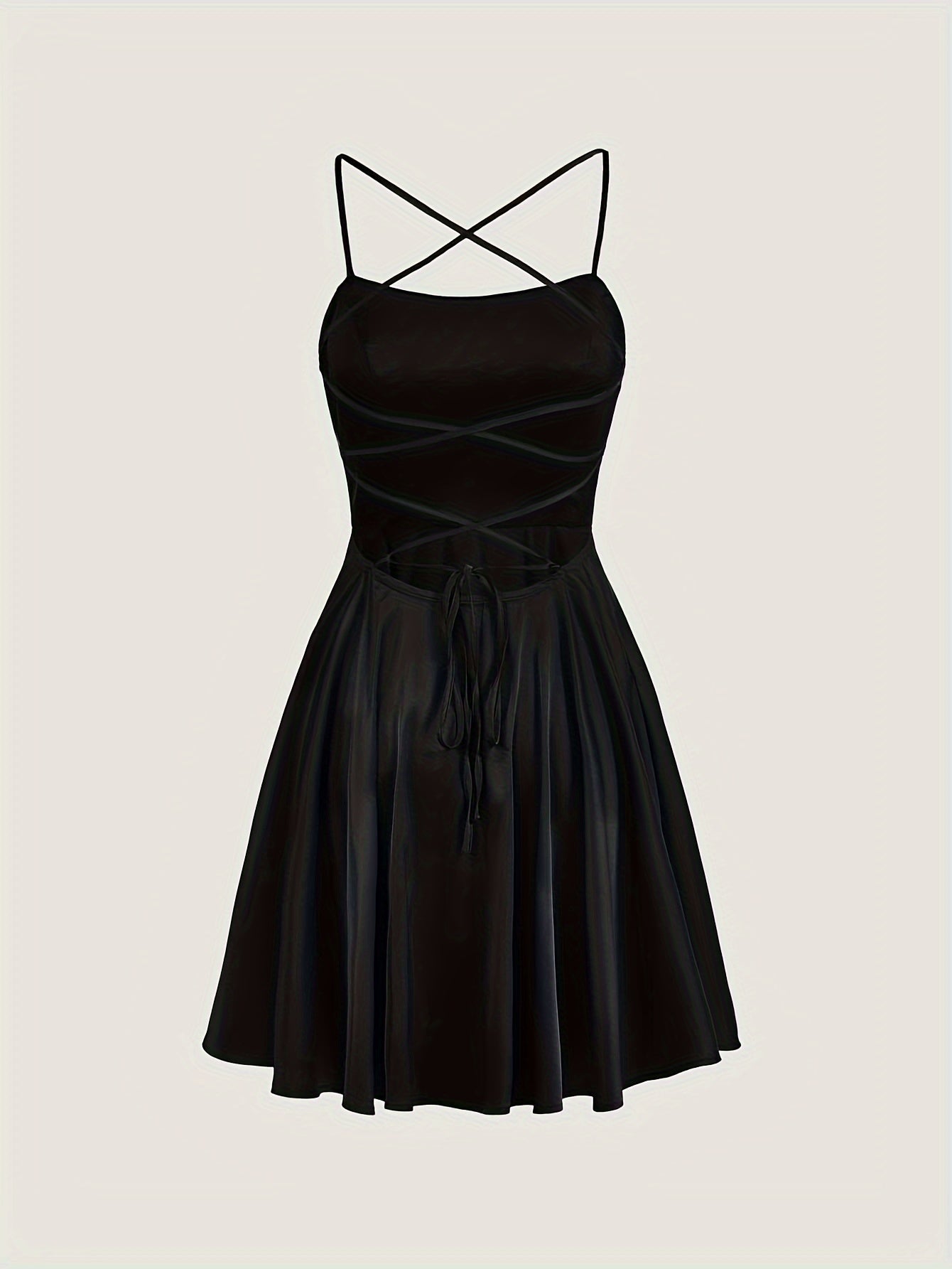 Sixsr Lace Up Spaghetti Strap Dress, Elegant Solid Backless Cami Dress, Women's Clothing