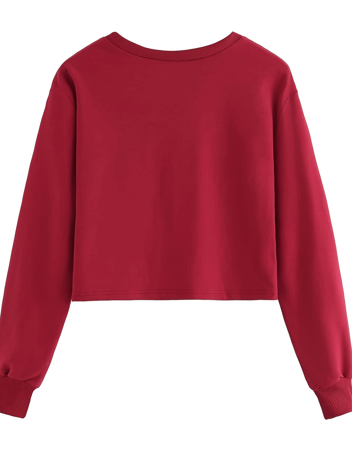 Sixsr Graphic Print Crop Sweatshirt, Long Sleeve Crew Neck Pullover Sweatshirt, Casual Tops For Fall & Winter, Women's Clothing
