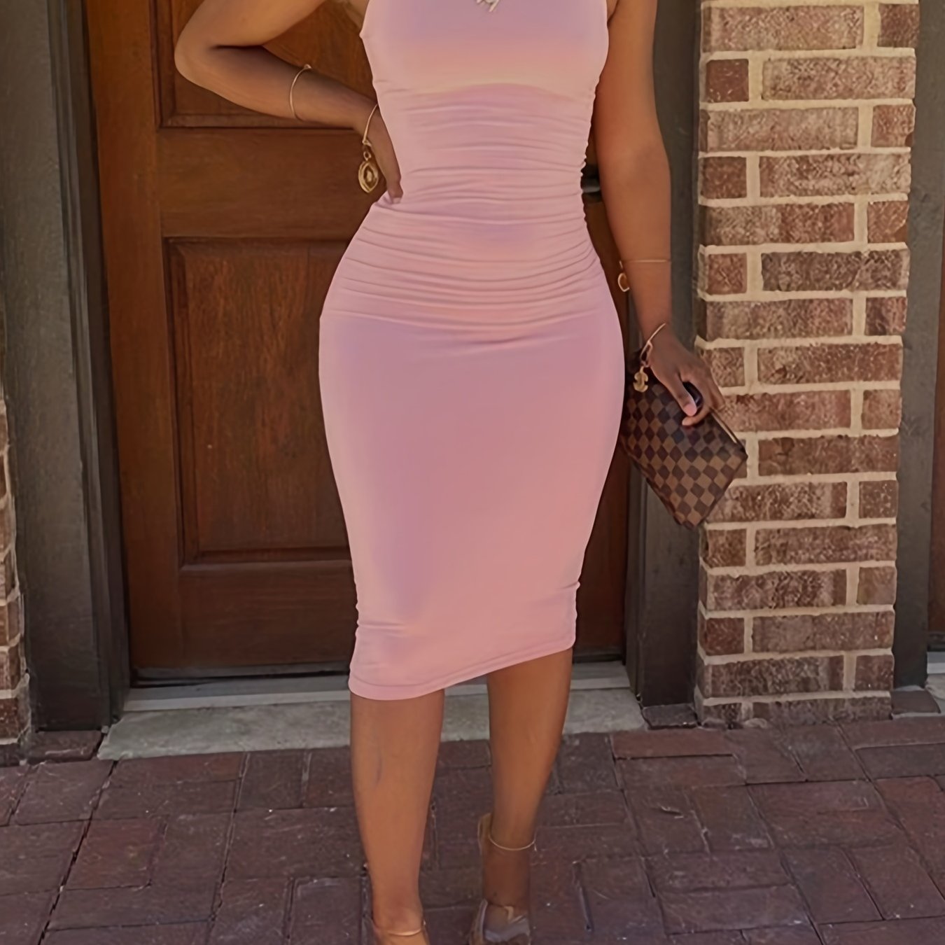 Sixsr Bodycon Crew Neck Dress, Casual Sleeveless Tank Dress For Spring & Summer, Women's Clothing