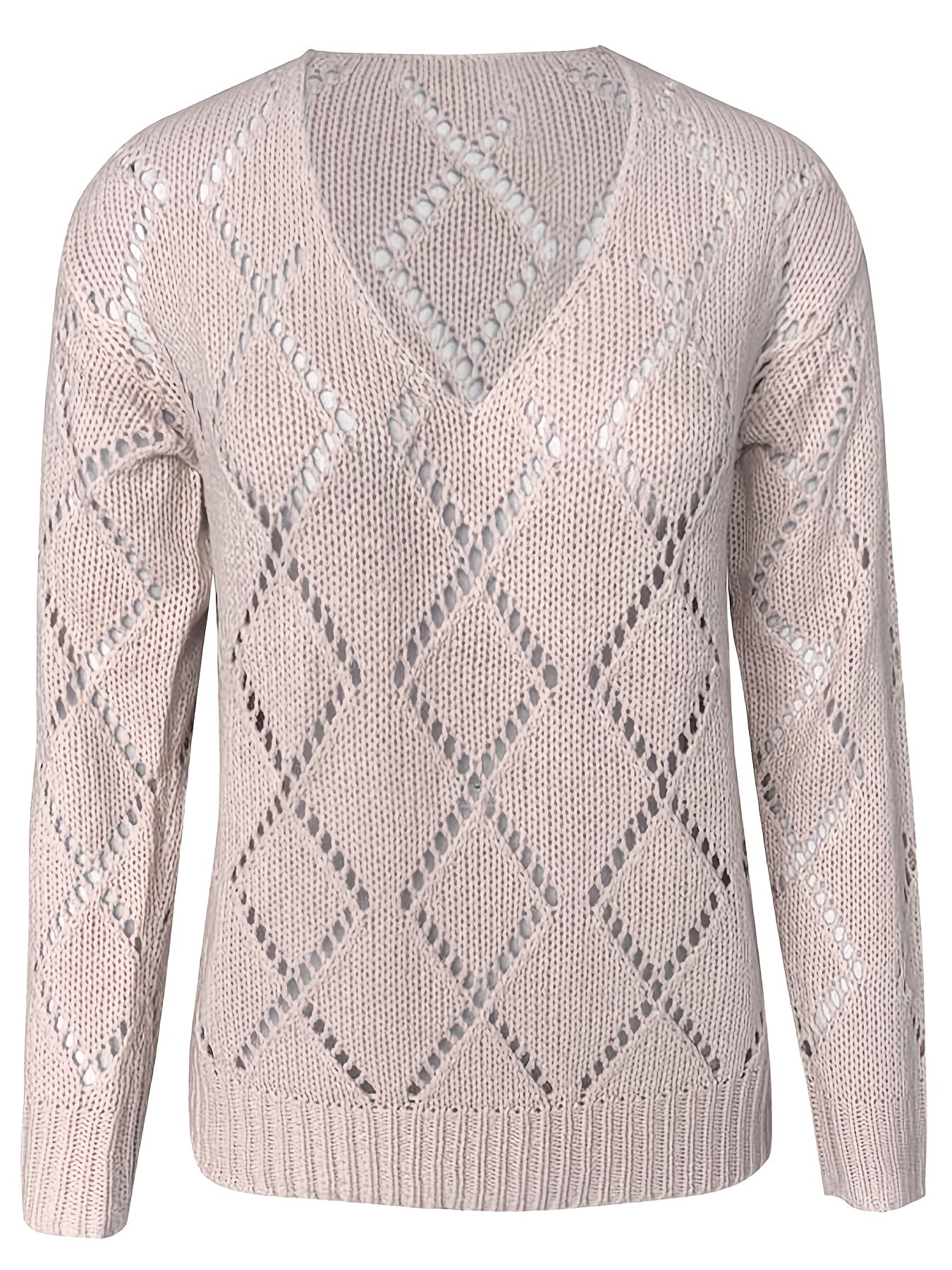 Sixsr Long Sleeve Hollow Out Sweater, V Neck Casual Sweater, Women's Clothing