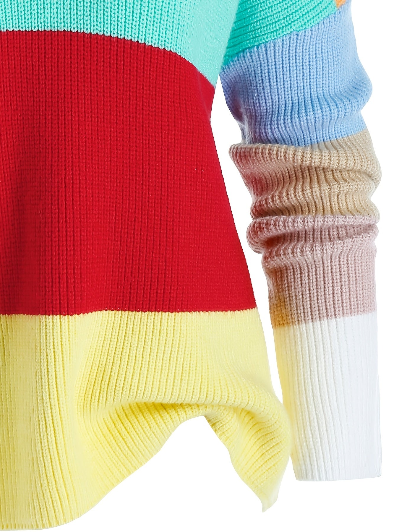 Sixsr Plus Size Color Eyelash Trim Long Sleeve Sweater, Women's Plus Slight Stretch Casual Sweater