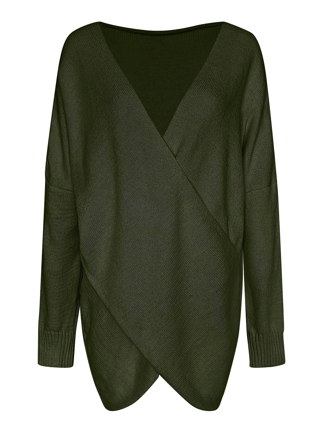 Sixsr Plus Size Twist Front Deep V Neck Irregular Hem Knit Tops, Women's Plus Slight Stretch Sexy Knit Tops