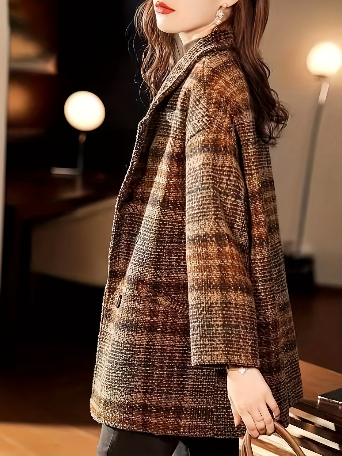 Sixsr Notched Collar Double-breasted Blazer, Elegant Long Sleeve Coat For Office & Work, Women's Clothing