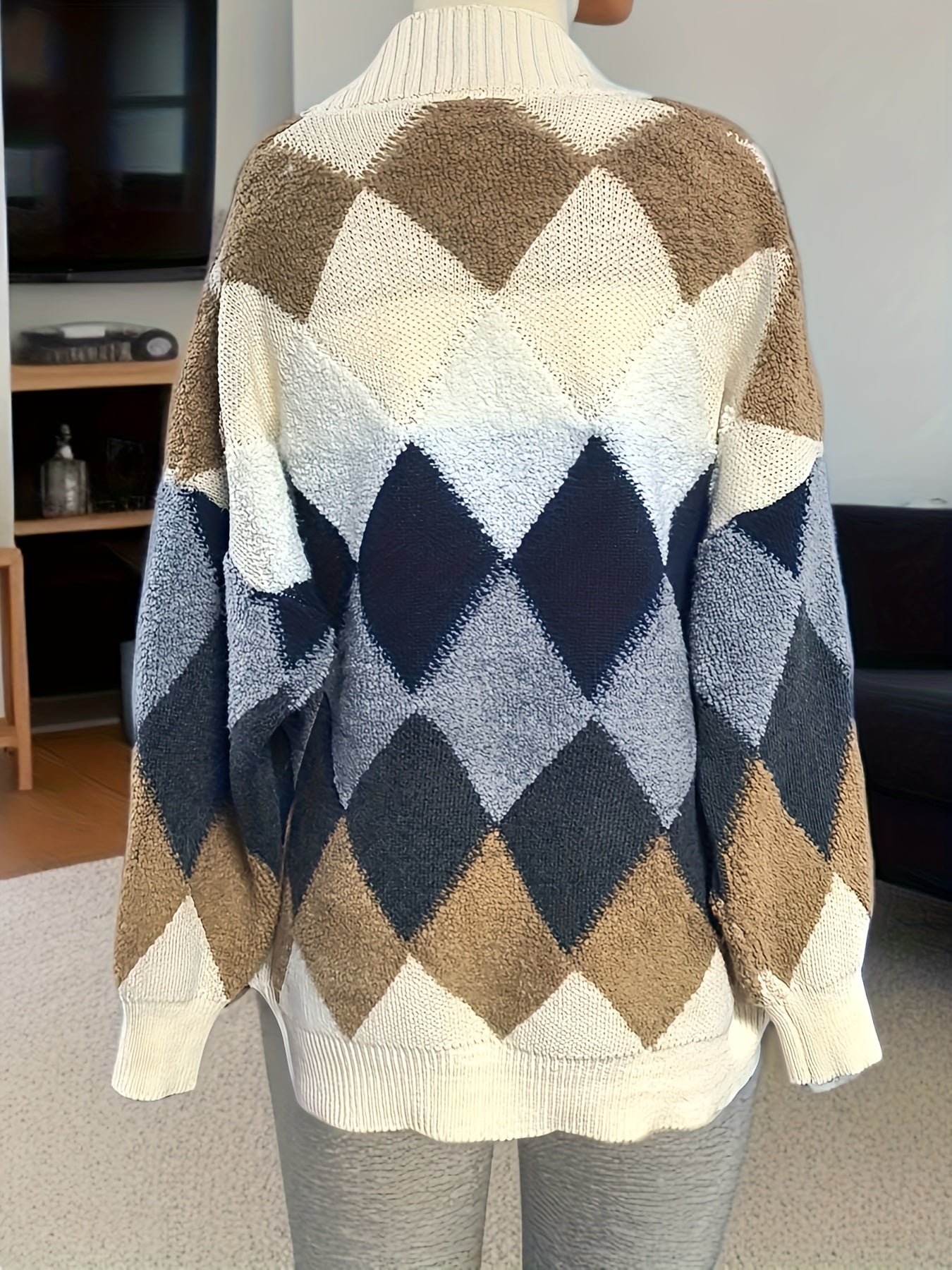 Sixsr Plaid Button Down Knit Cardigan, Casual Long Sleeve Thick Sweater Coat, Women's Clothing