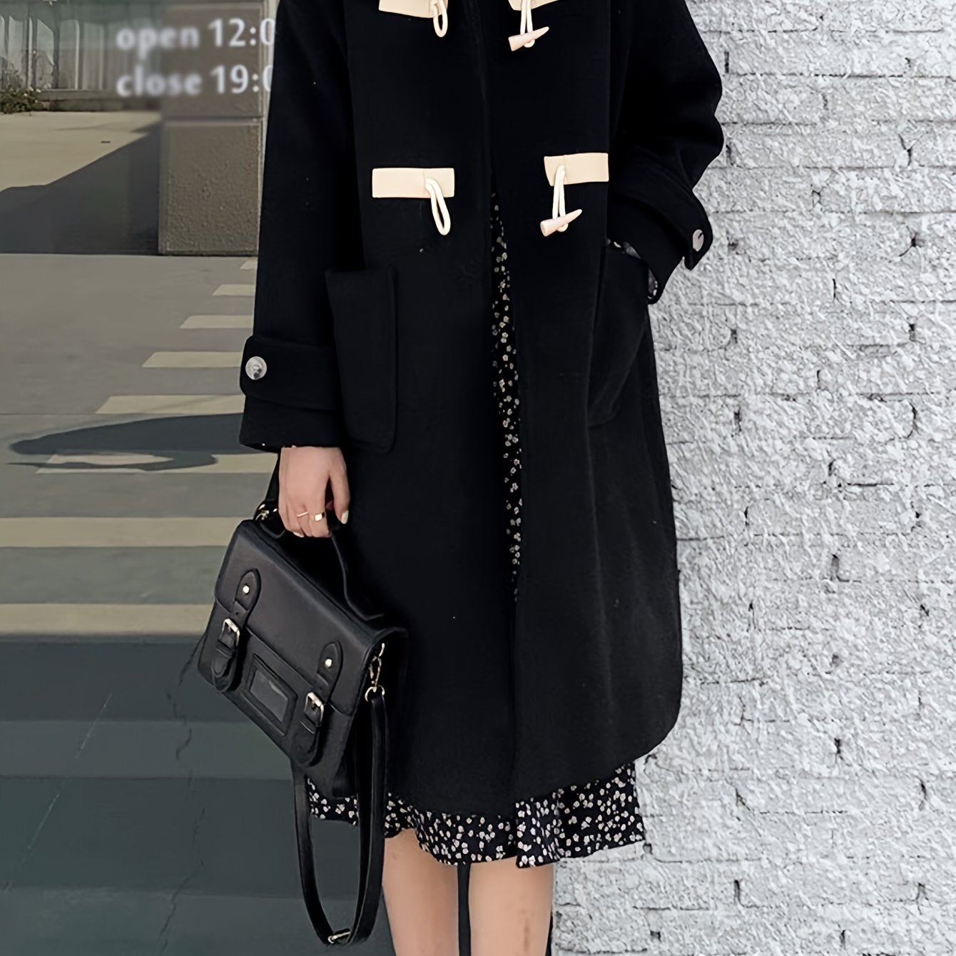 Sixsr Peter Pan Collar Patched Pockets Overcoat, Preppy Long Sleeve Button Front Overcoat, Women's Clothing