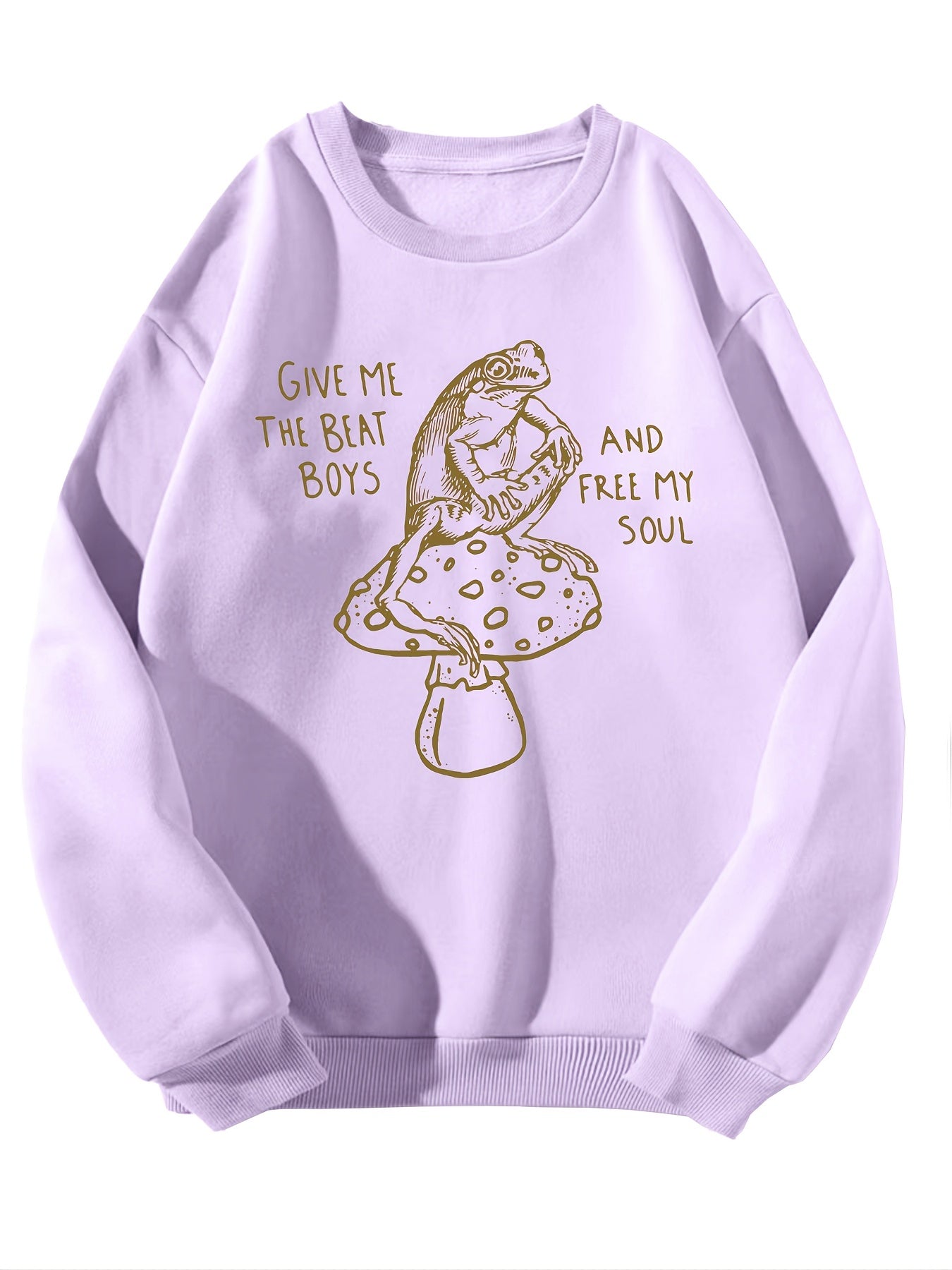 Sixsr Frog & Mushroom Print Graphic Pullover, Long Sleeve Crew Neck Casual Sweatshirt For Spring & Fall, Women's Clothing