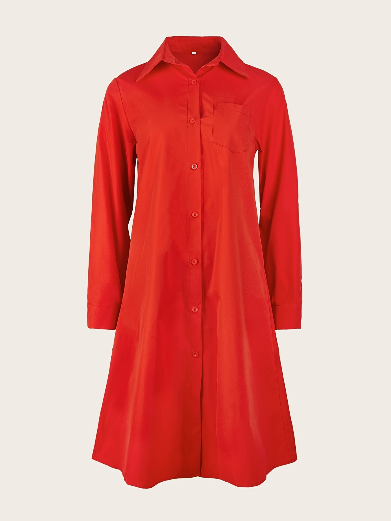 Sixsr Casual Solid Pocket Dress, Long Sleeves V-neck Simple Mid-length Fashion Commuter Dresses, Women's Clothing