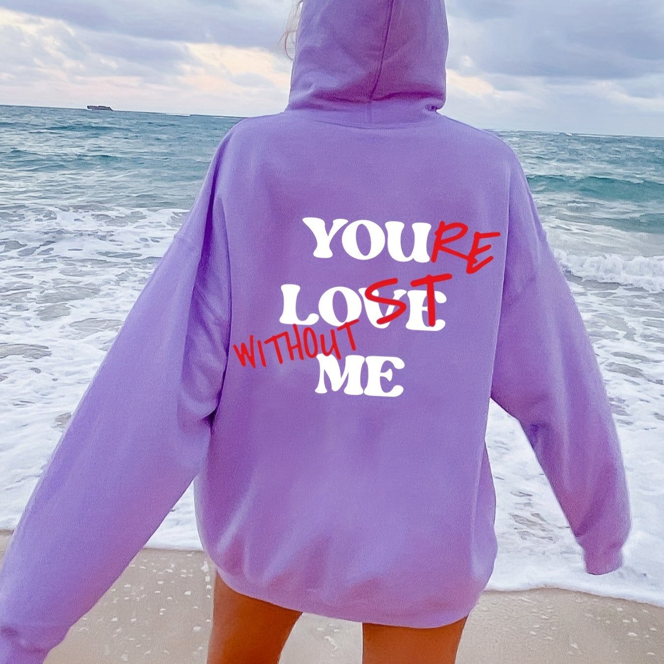 Sixsr Letter Print Back Hoodies, Casual Kangaroo Pocket Long Sleeve Sweatshirt, Women's Clothing