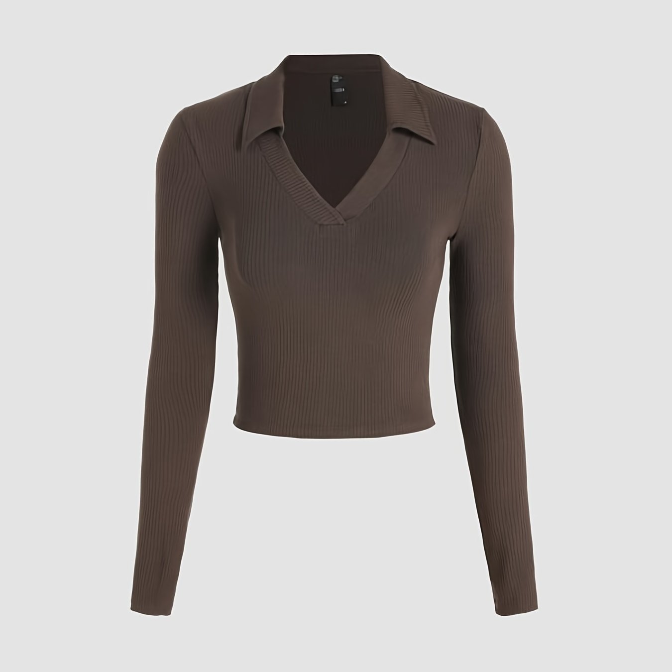 Sixsr Solid Polo Neck Long Sleeve Skinny Shirt, Mature Stylish Short Length Spring & Fall Shirt, Women's Clothing