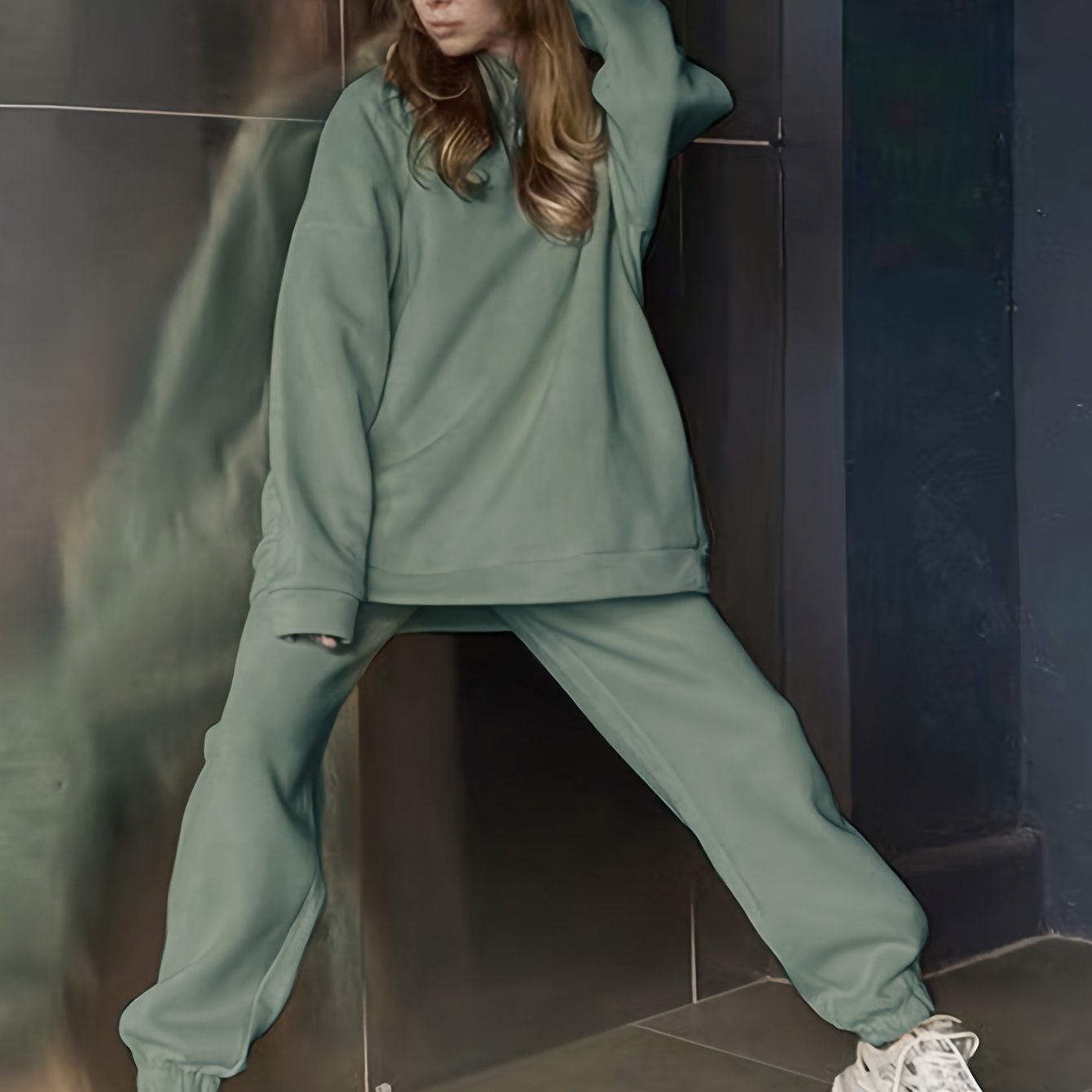 Sixsr Casual Solid Two-piece Set, Crew Neck Long Sleeve Sweatshirt & Elastic Waist Joggers Outfits, Women's Clothing
