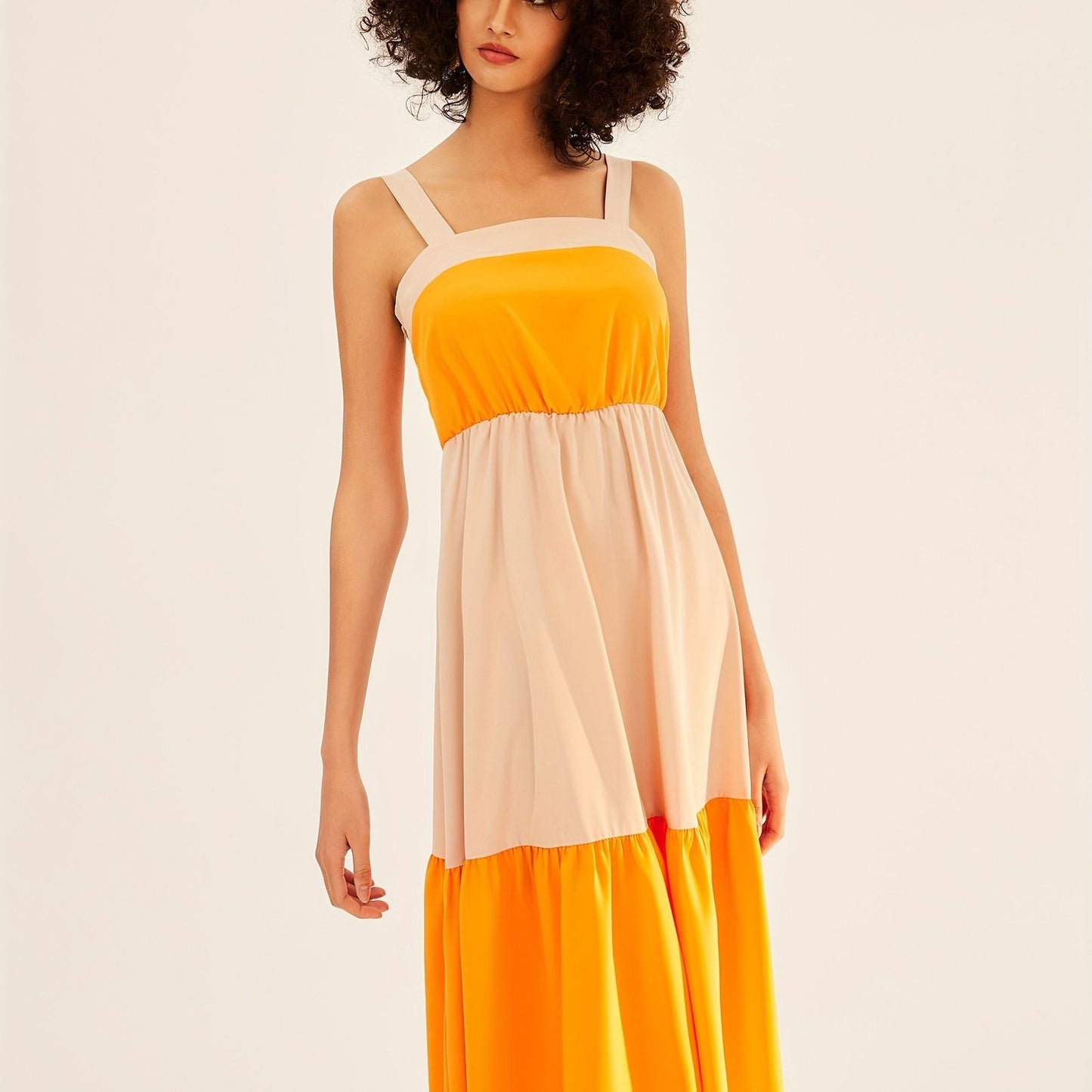 Sixsr Color Block Sleeveless Midi Dress, Vacation Suspender Stylish Midi Dress, Women's Clothing