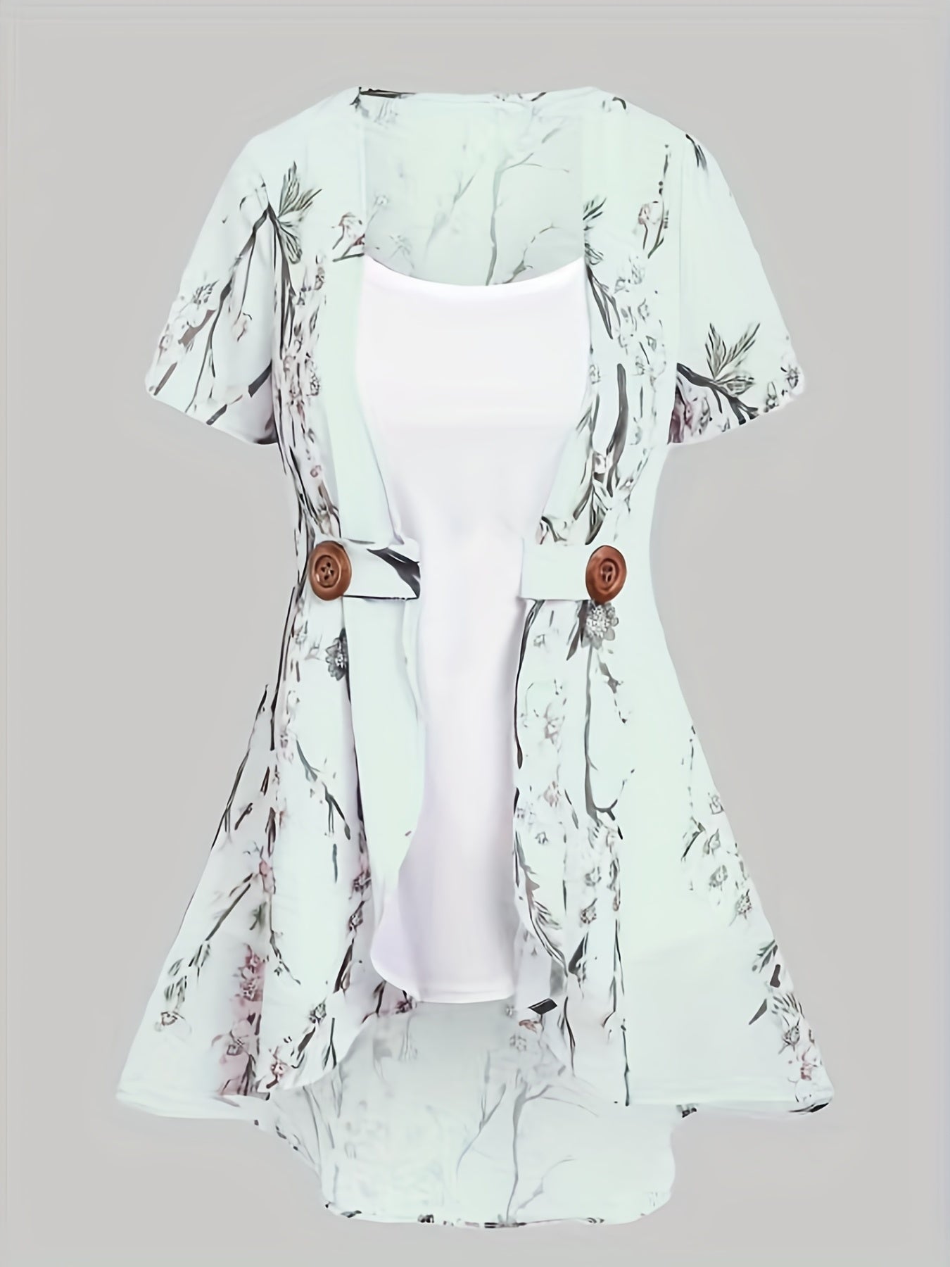 Women's Floral Print Two-piece Set - Casual Tank Top & Open Front Kimono Outfit for Comfortable and Stylish Look