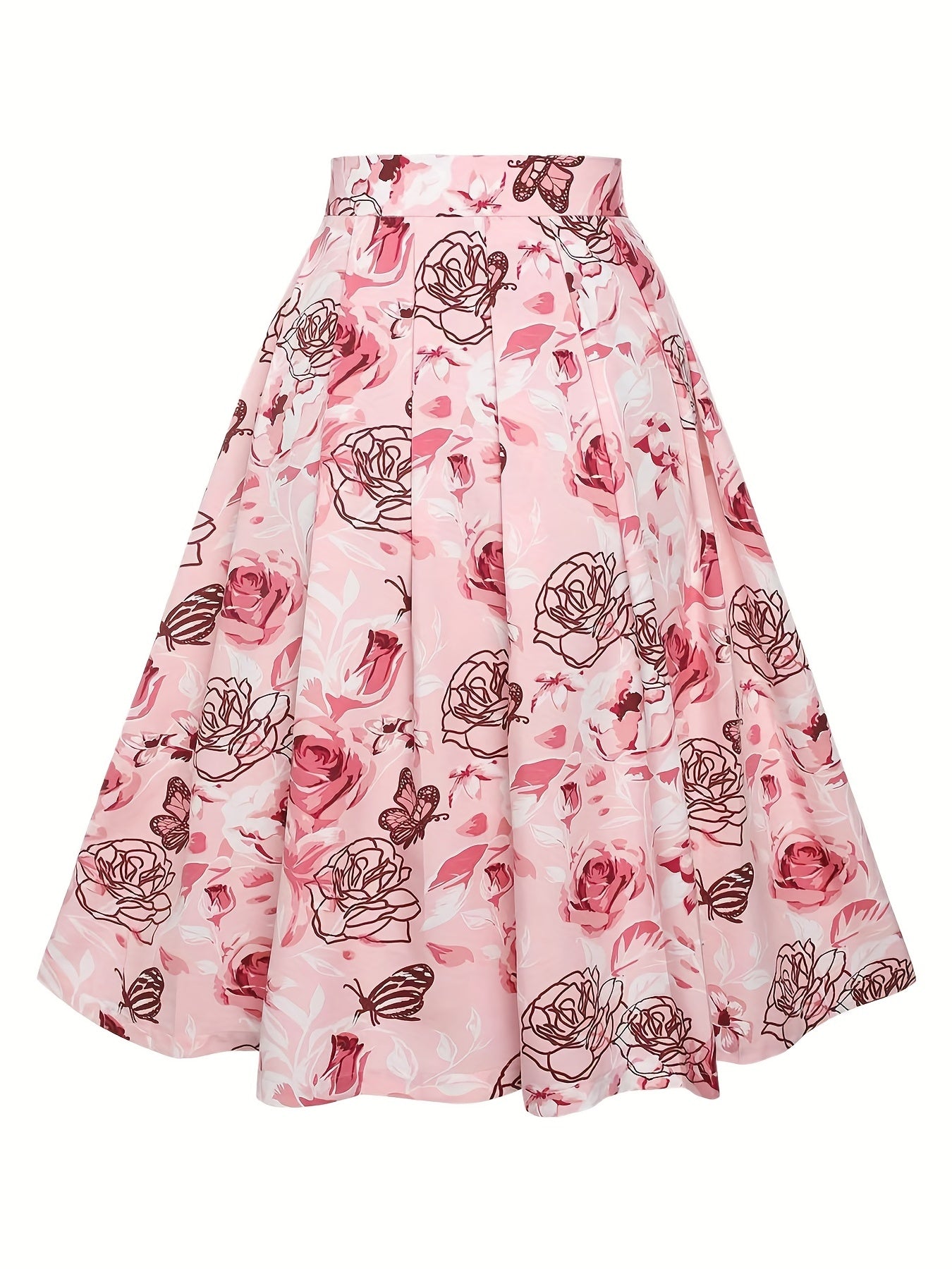 Women's Elegant Spring & Summer Two-piece Set - Floral Print Pleated Skirt & Knotted Short Sleeve Tee Outfit