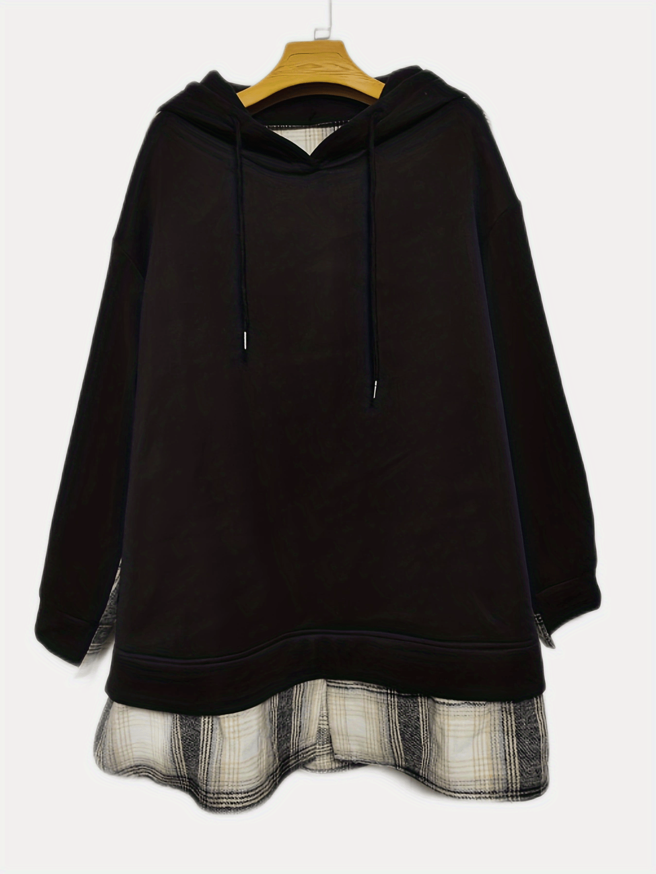 Sixsr Plus Size Casual Hoodie, Women's Plus Plaid Print Long Sleeve Drawstring Sweatshirt