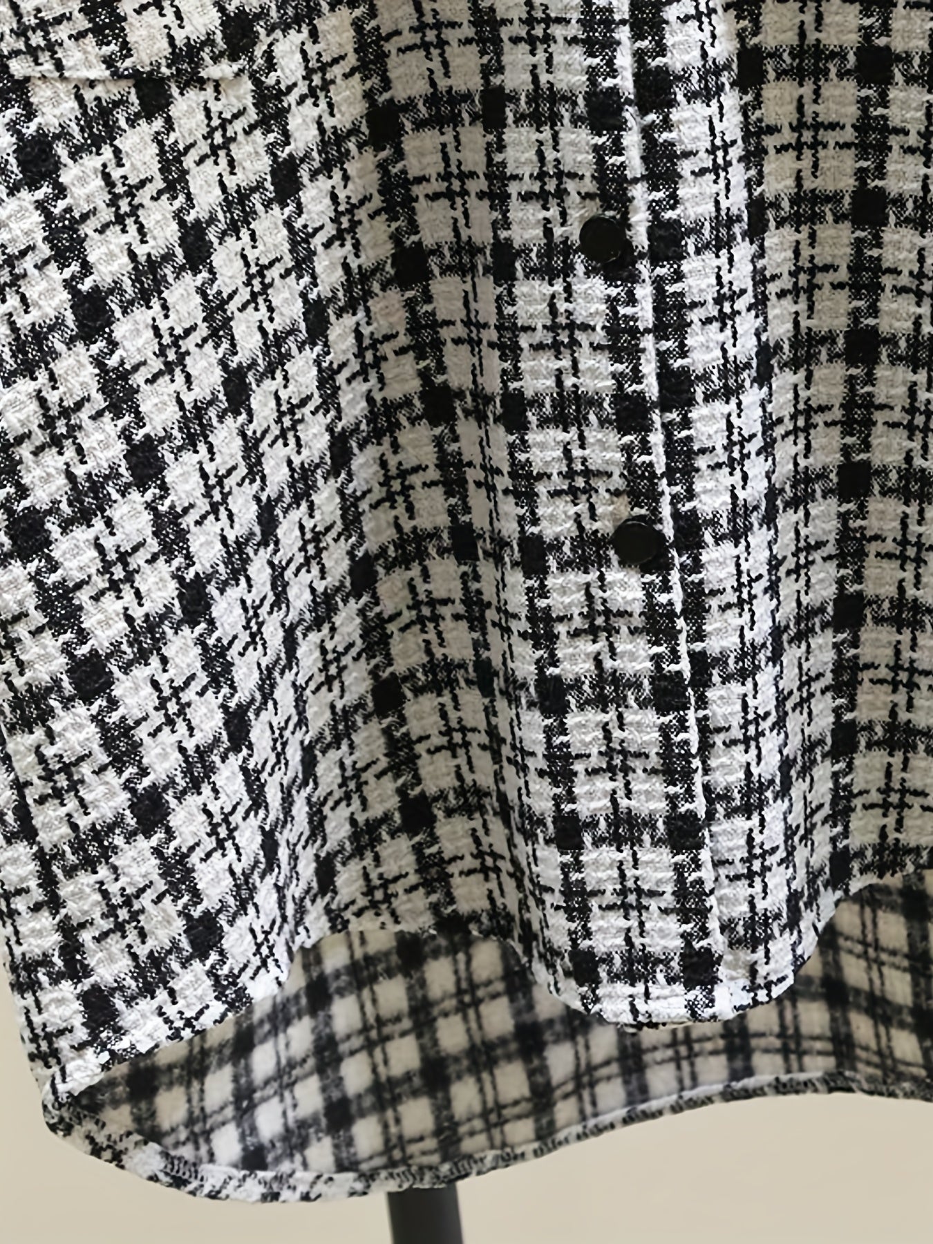 Sixsr Tweed Plaid Drop Shoulder Jacket, Elegant Long Sleeve Jacket For Fall & Winter, Women's Clothing