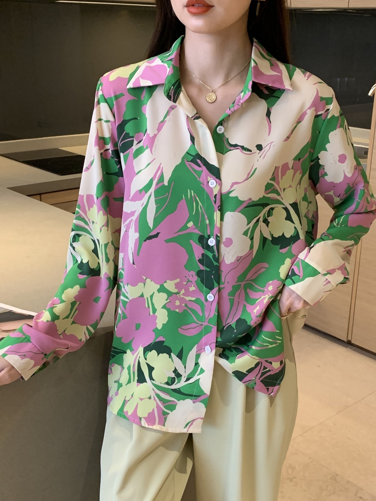 Sixsr Floral Print Button Front Shirt, Casual Long Sleeve Lapel Shirt, Women's Clothing