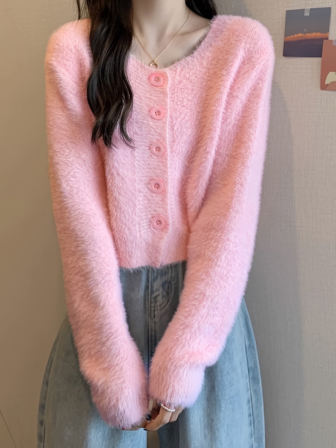 Sixsr Solid Button Down Knit Cardigan, Casual Long Sleeve Cozy Sweater, Women's Clothing