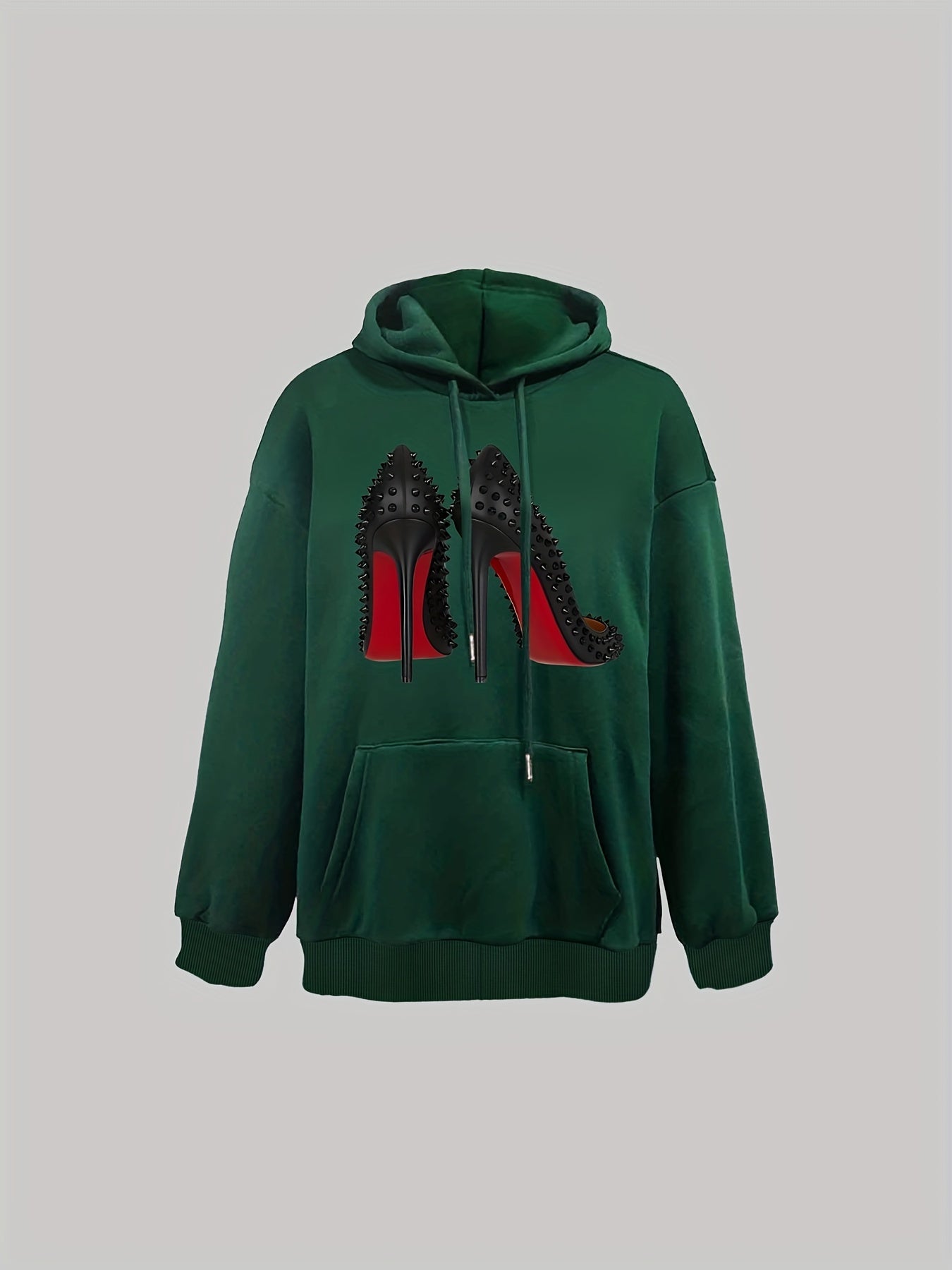Sixsr High Heels Print Hoodie, Casual Pocket Long Sleeve Drawstring Hoodies Sweatshirt, Women's Clothing
