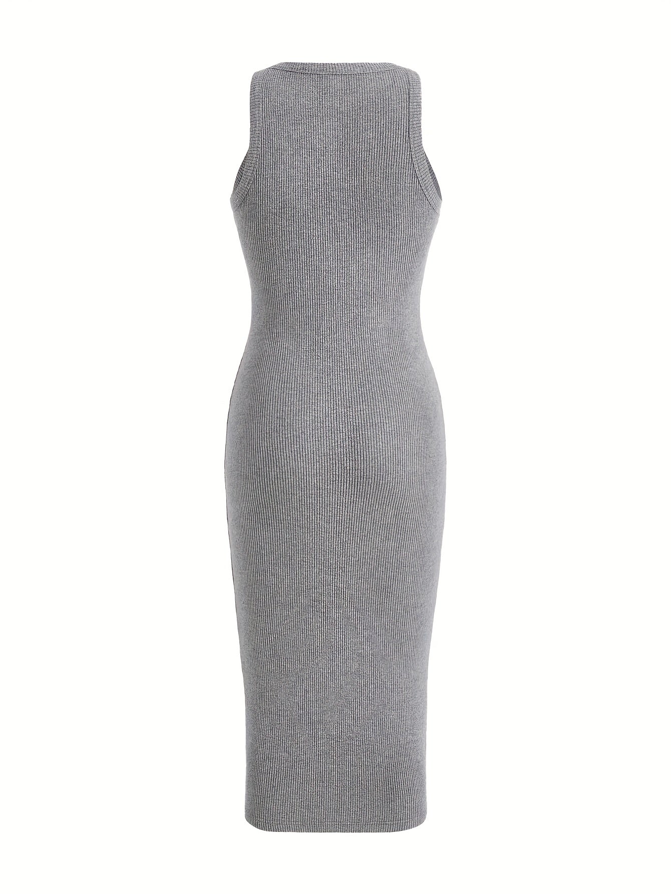 Sixsr Solid Slim Tank Knit Dress, Casual Sleeveless Crew Neck Dress, Women's Clothing