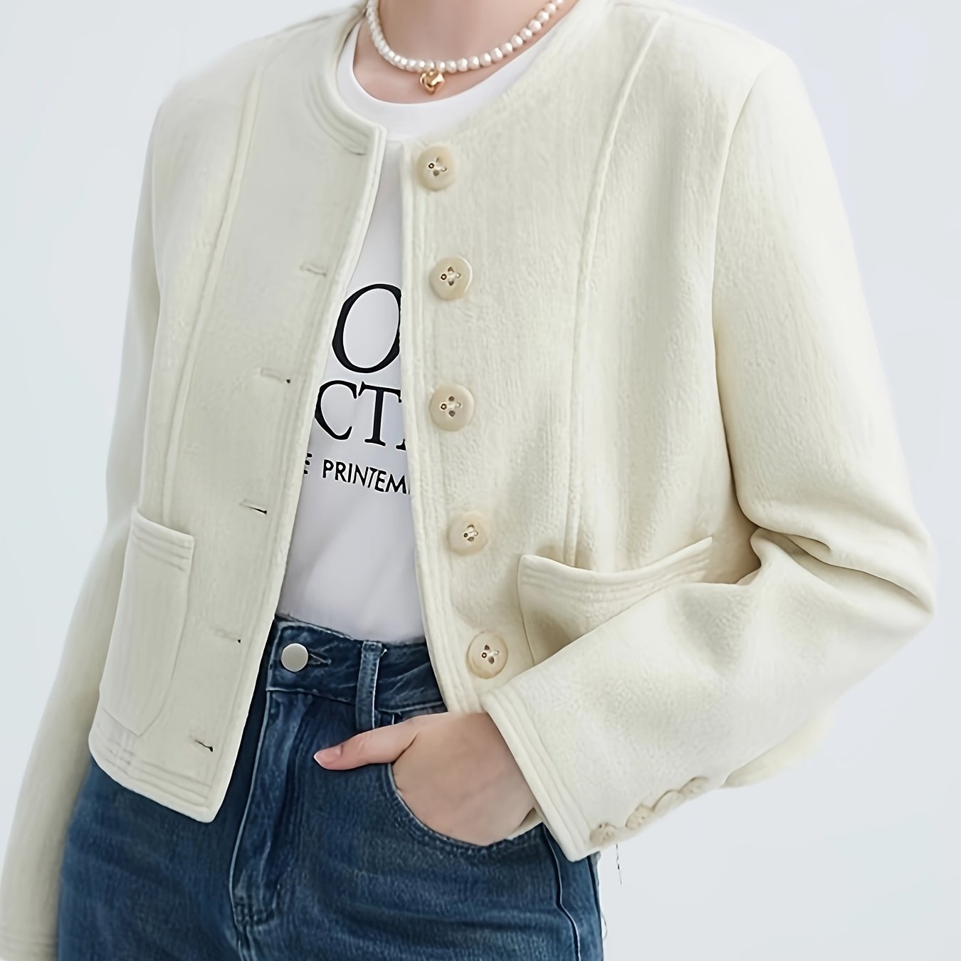 Sixsr Solid Button Front Simple Coat, Elegant Long Sleeve Dual Pockets Coat For Fall & Winter, Women's Clothing