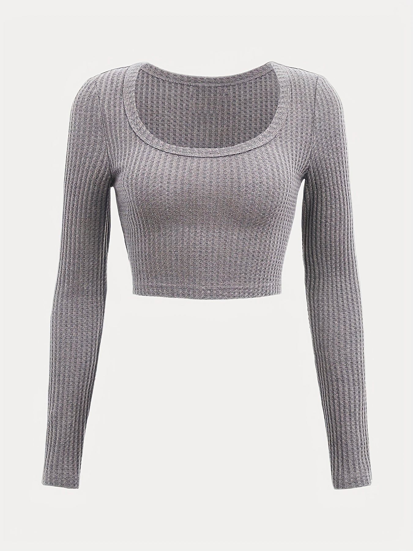 Sixsr Y2K Rib-knit Scoop Neck Crop Tee, Elegant Solid Sports Yoga Fashion Top For Spring & Summer, Women's Clothing
